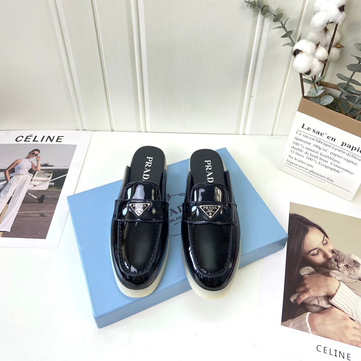Prada Silhouette Mule Black Patent Leather 839204