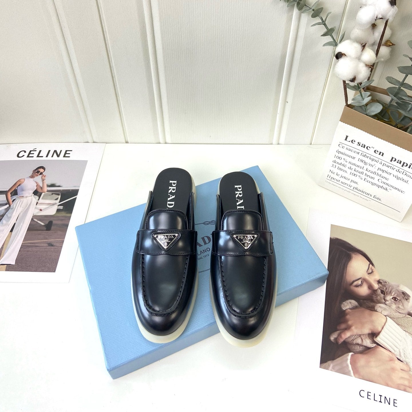 Prada Silhouette Mule Black Leather 839203