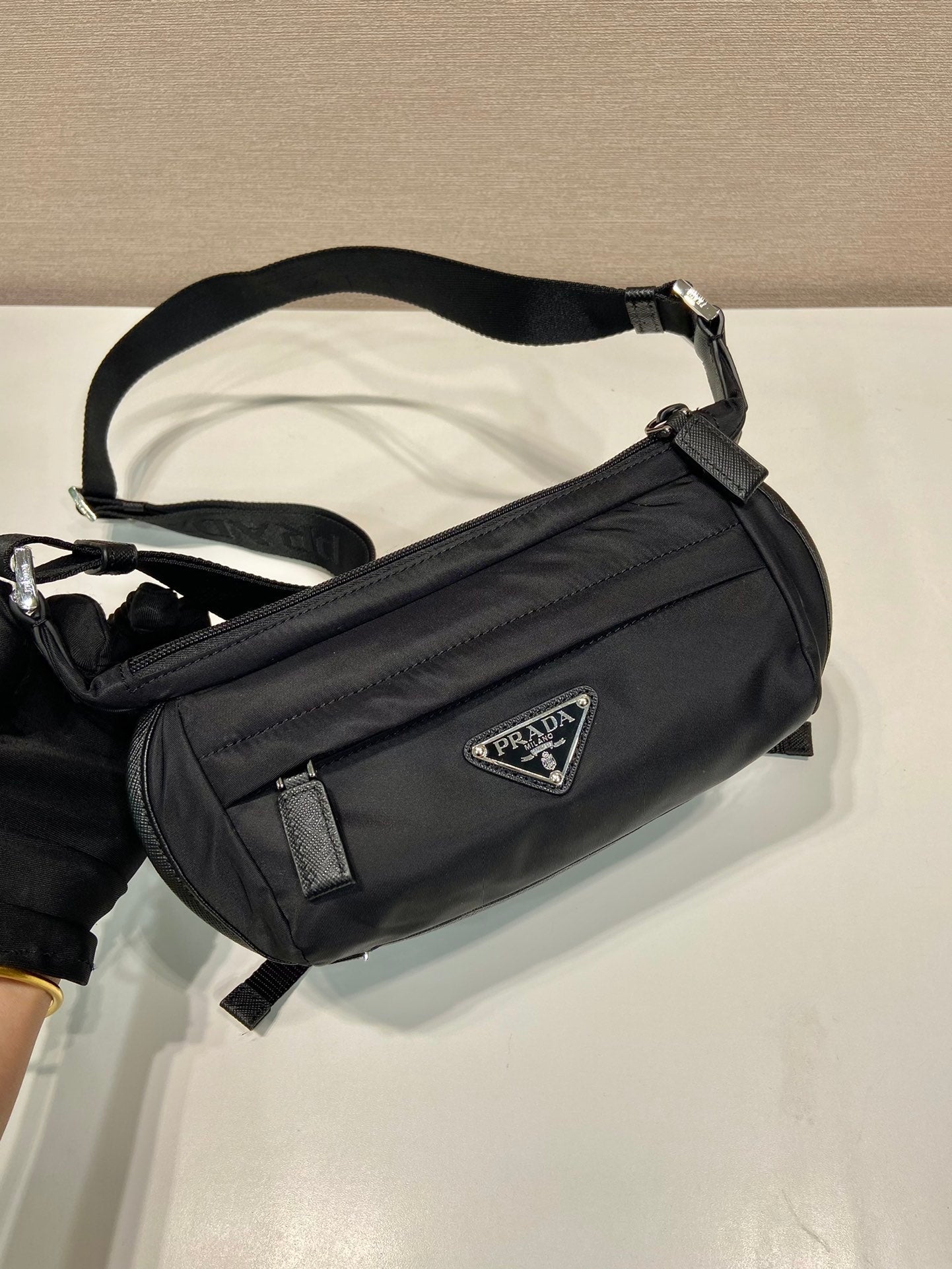 Prada Mini Messenger Bag 20cm Black Re-Nylon Leather