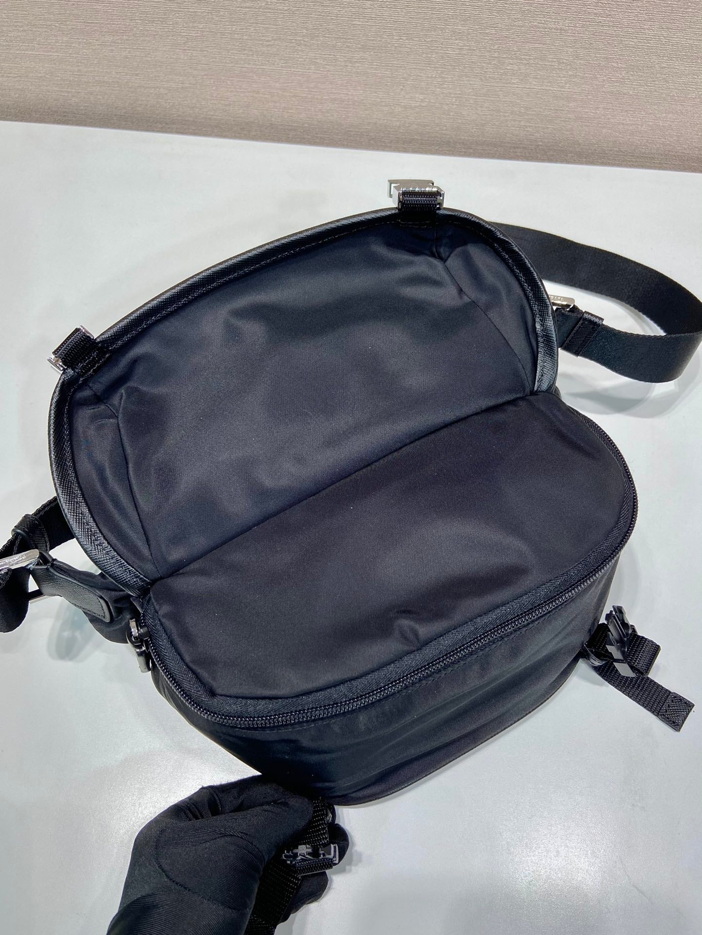 Prada Mini Messenger Bag 20cm Black Re-Nylon Leather
