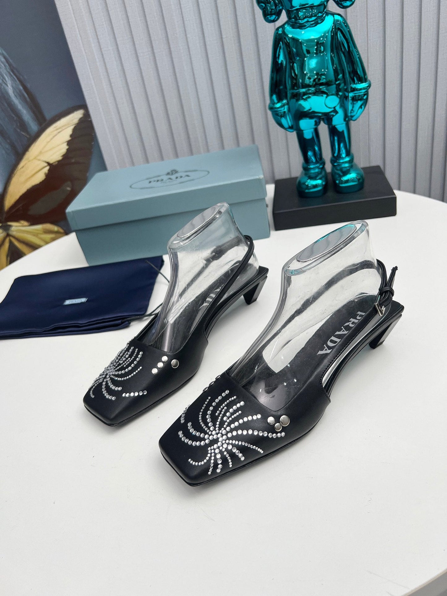 Prada 26SS Slingback 4cm Black Calfskin 680974