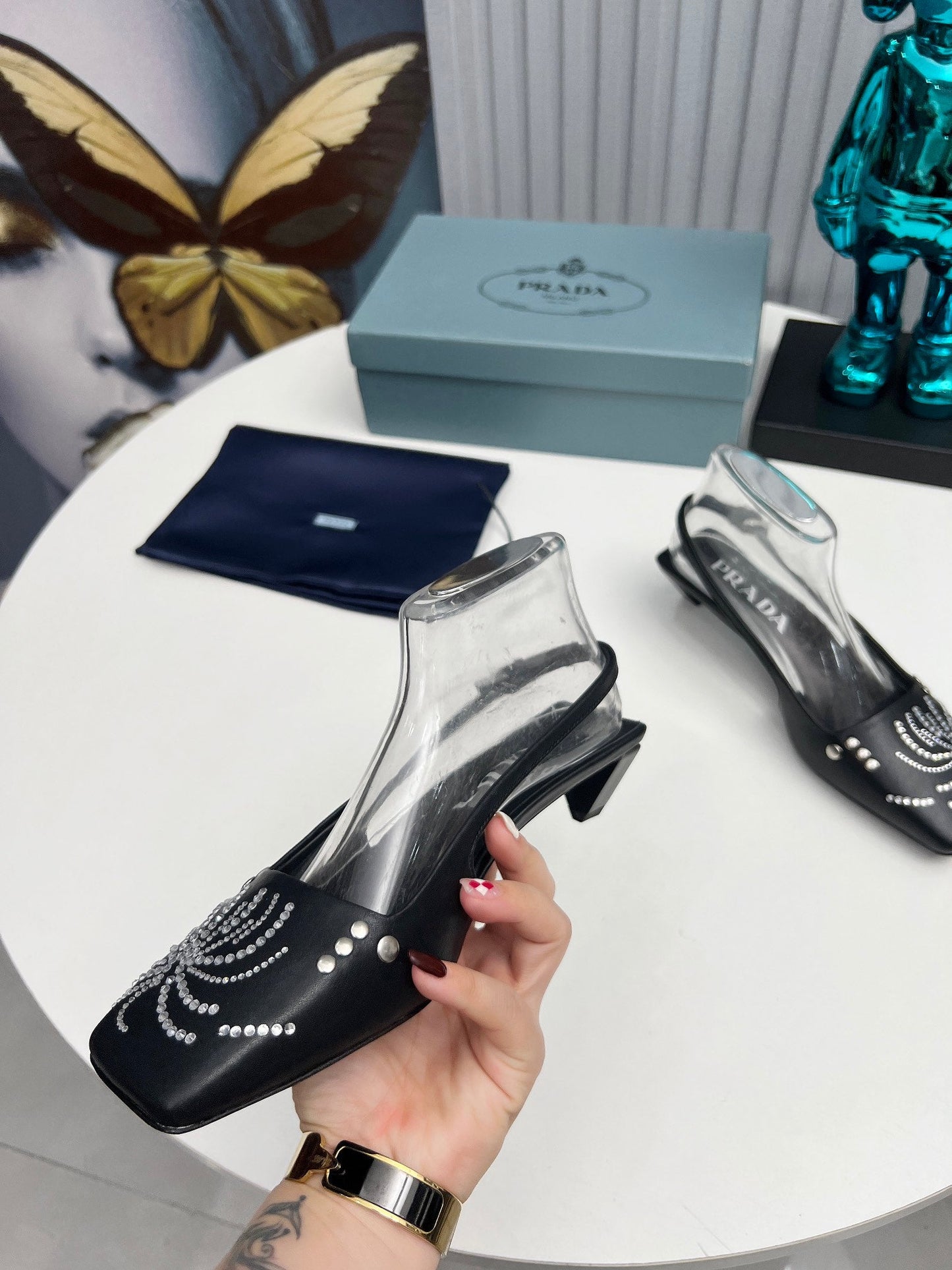 Prada 26SS Slingback 4cm Black Calfskin 680974