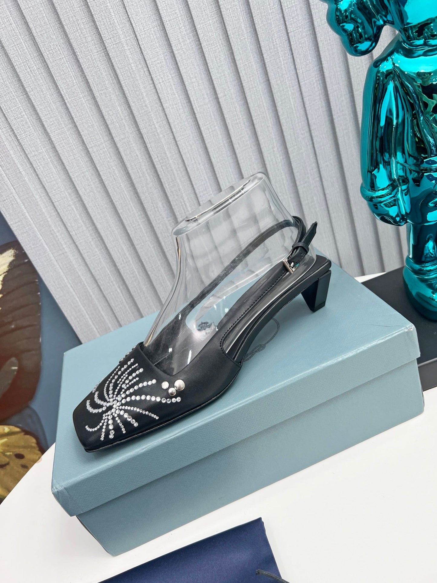 Prada 26SS Slingback 4cm Black Calfskin 680974