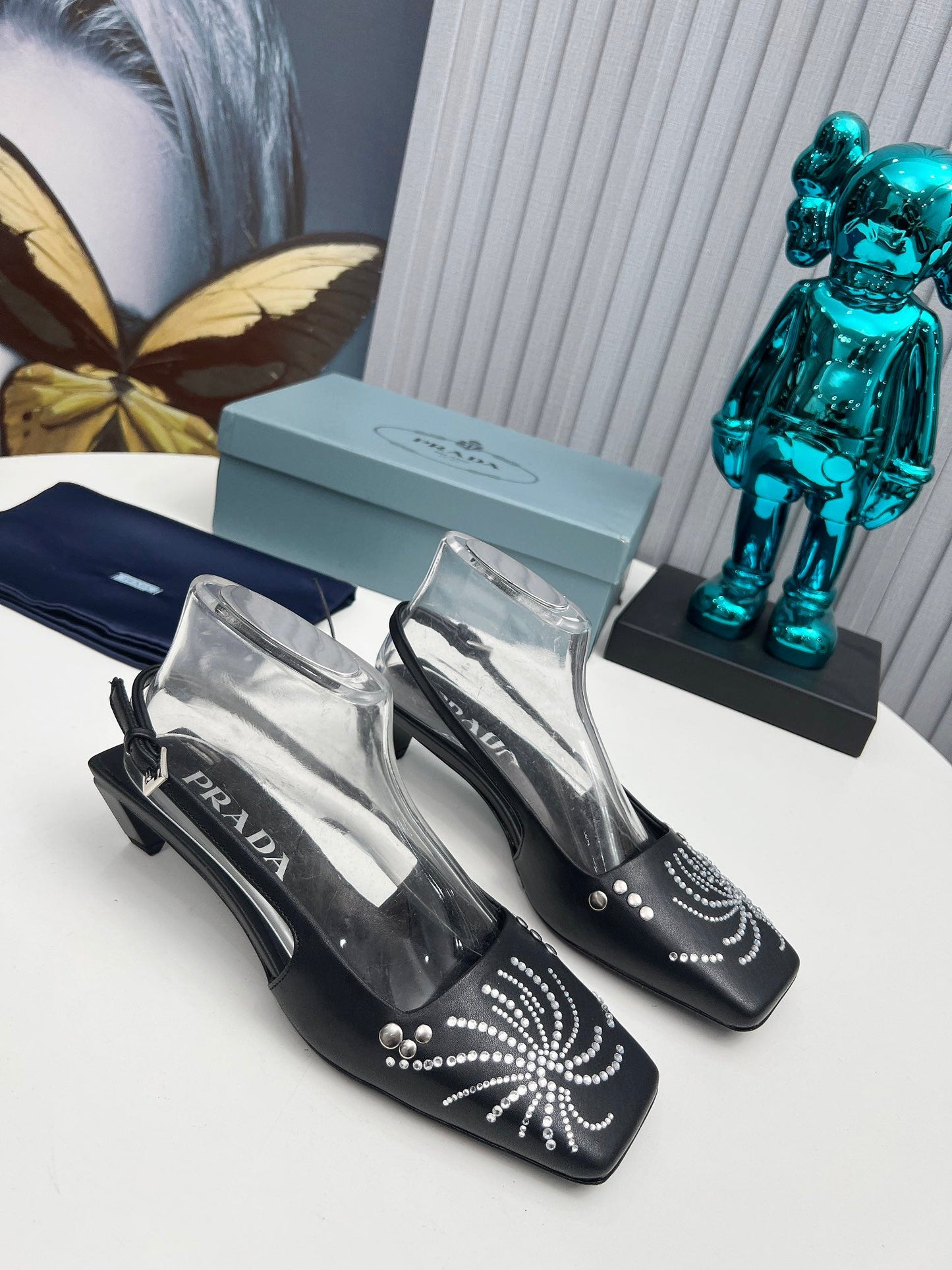 Prada 26SS Slingback 4cm Black Calfskin 680974