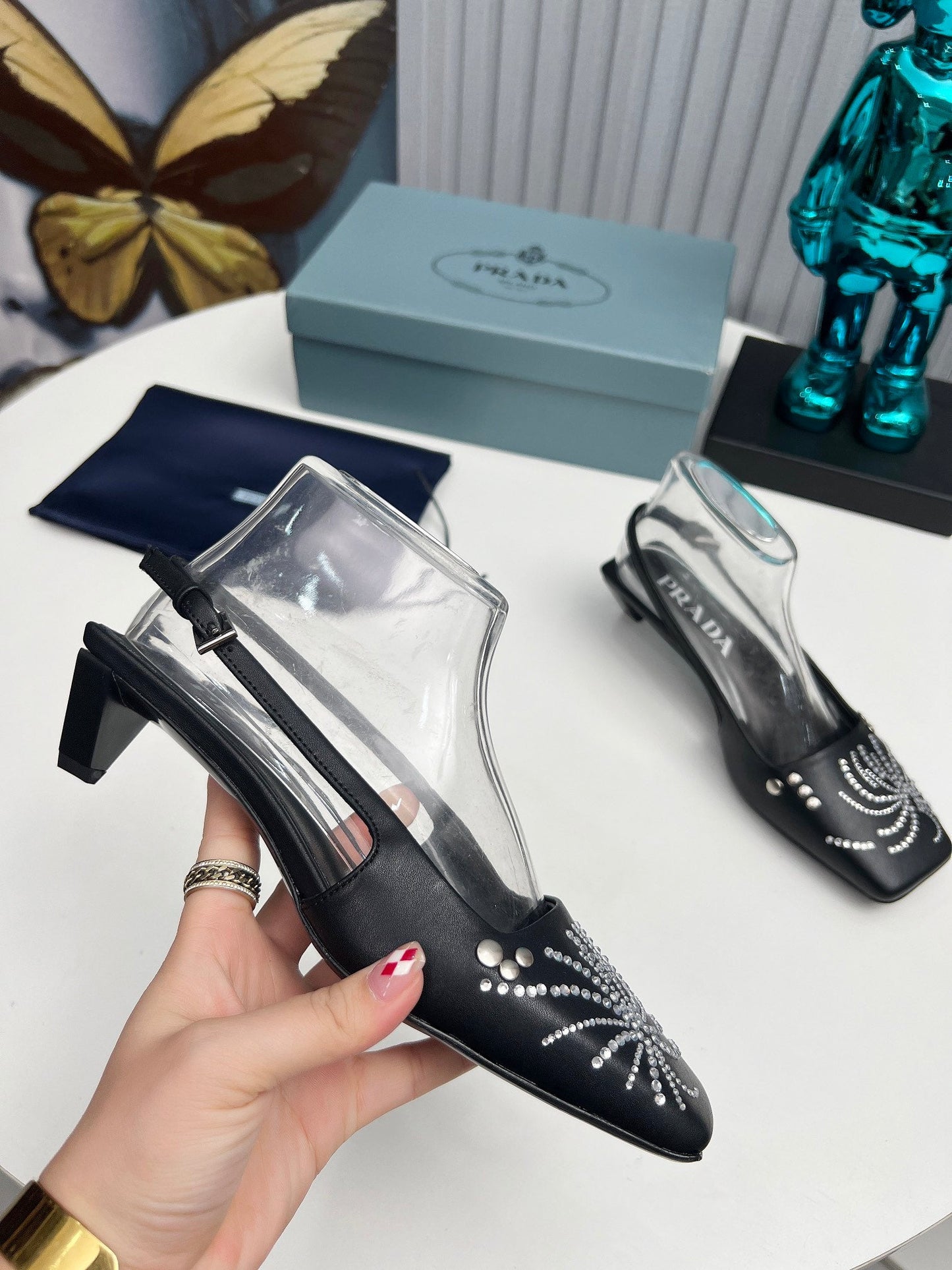 Prada 26SS Slingback 4cm Black Calfskin 680974