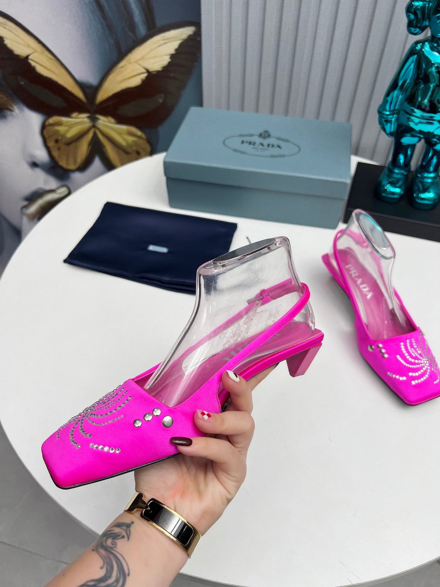 Prada 26SS Slingback 4cm Hot Pink Satin 680975