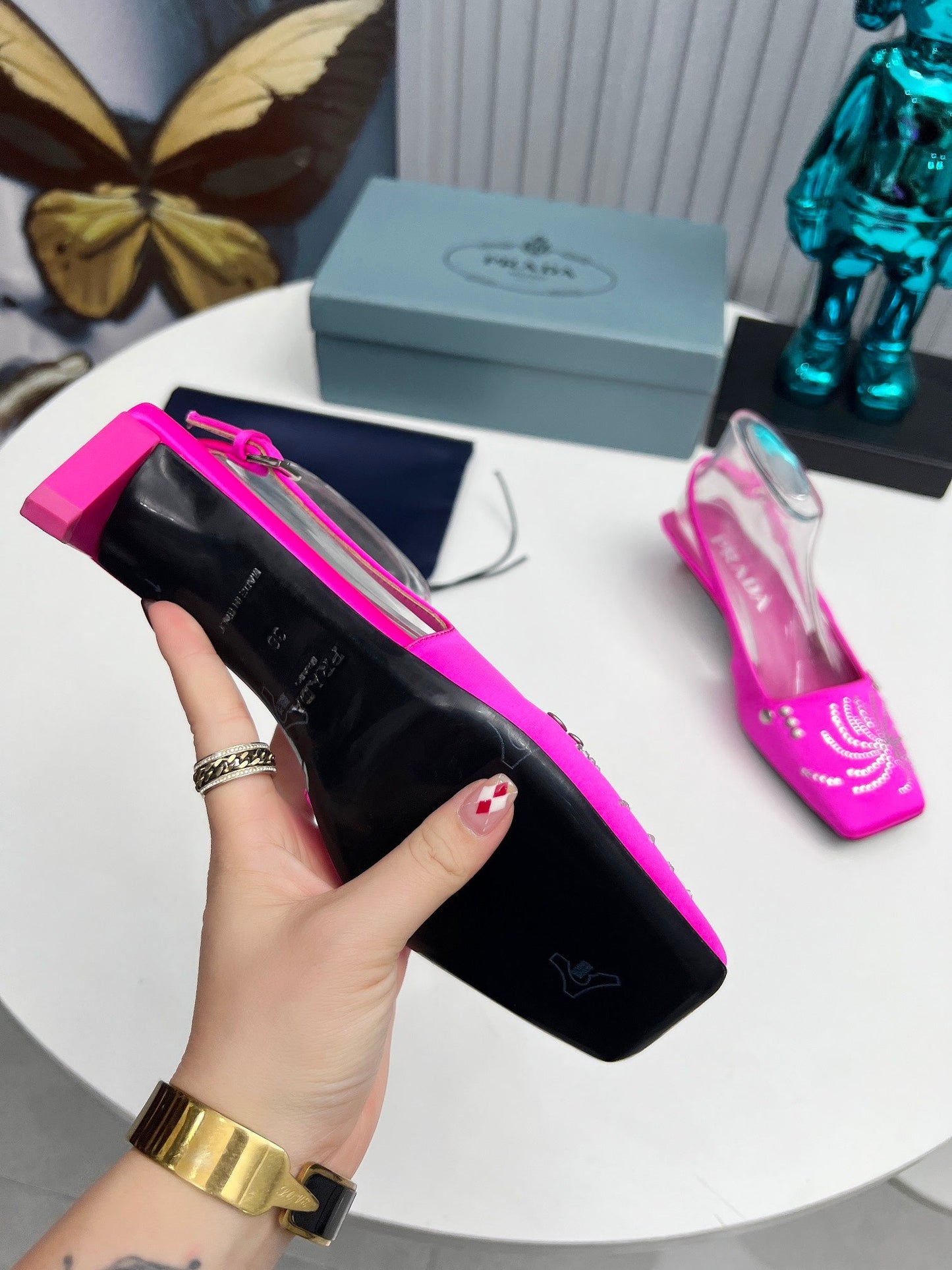 Prada 26SS Slingback 4cm Hot Pink Satin 680975