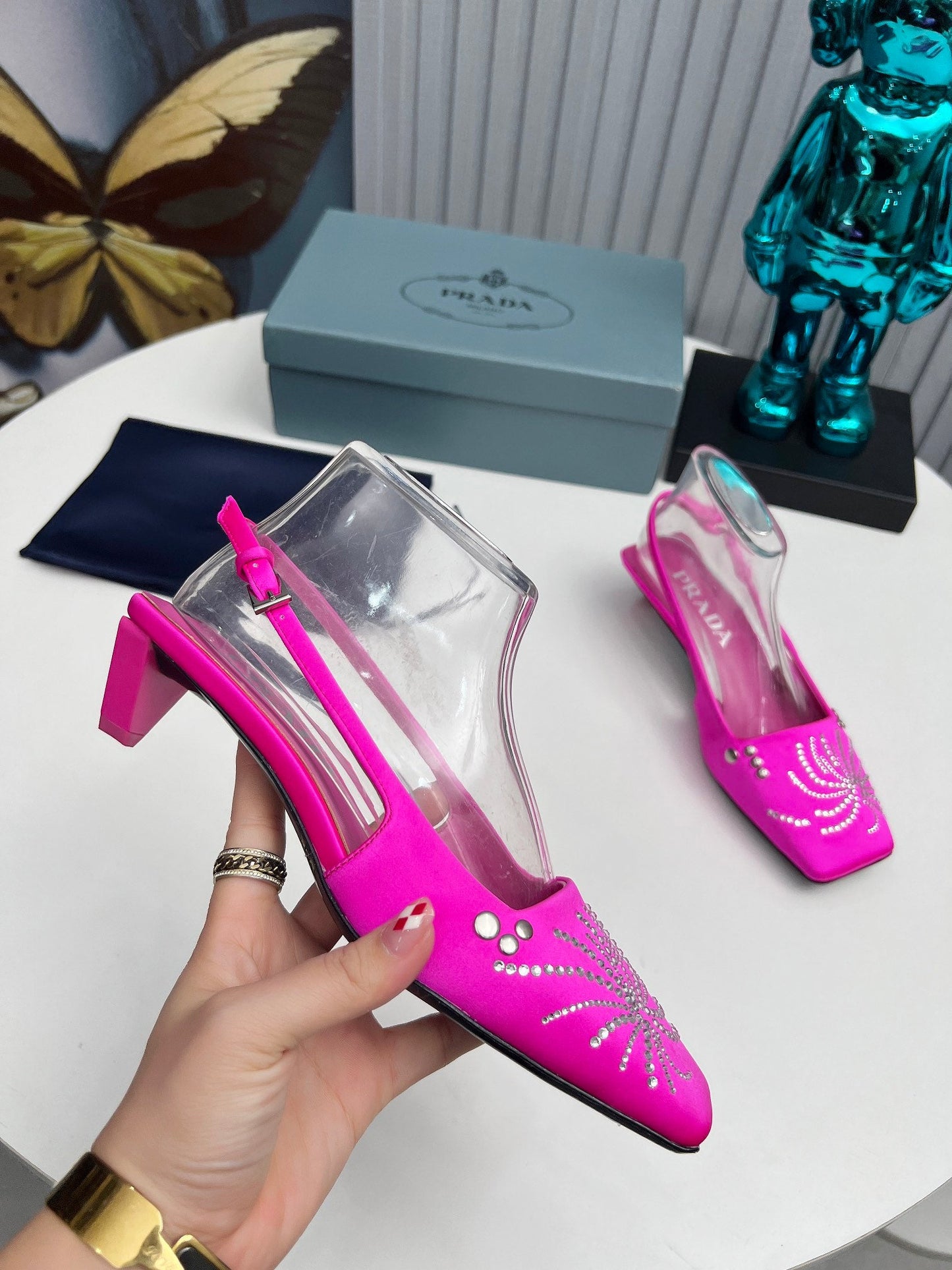 Prada 26SS Slingback 4cm Hot Pink Satin 680975