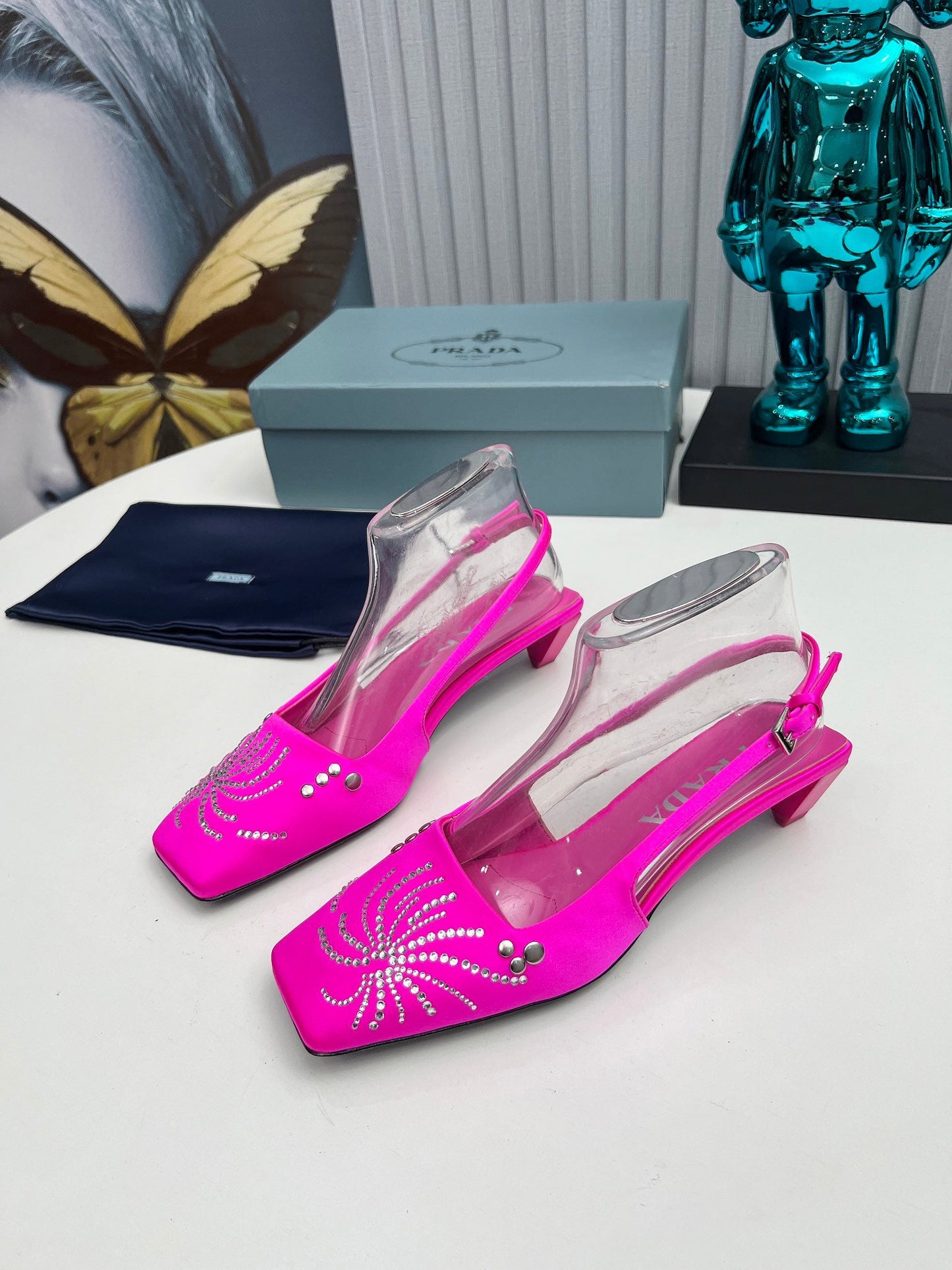 Prada 26SS Slingback 4cm Hot Pink Satin 680975