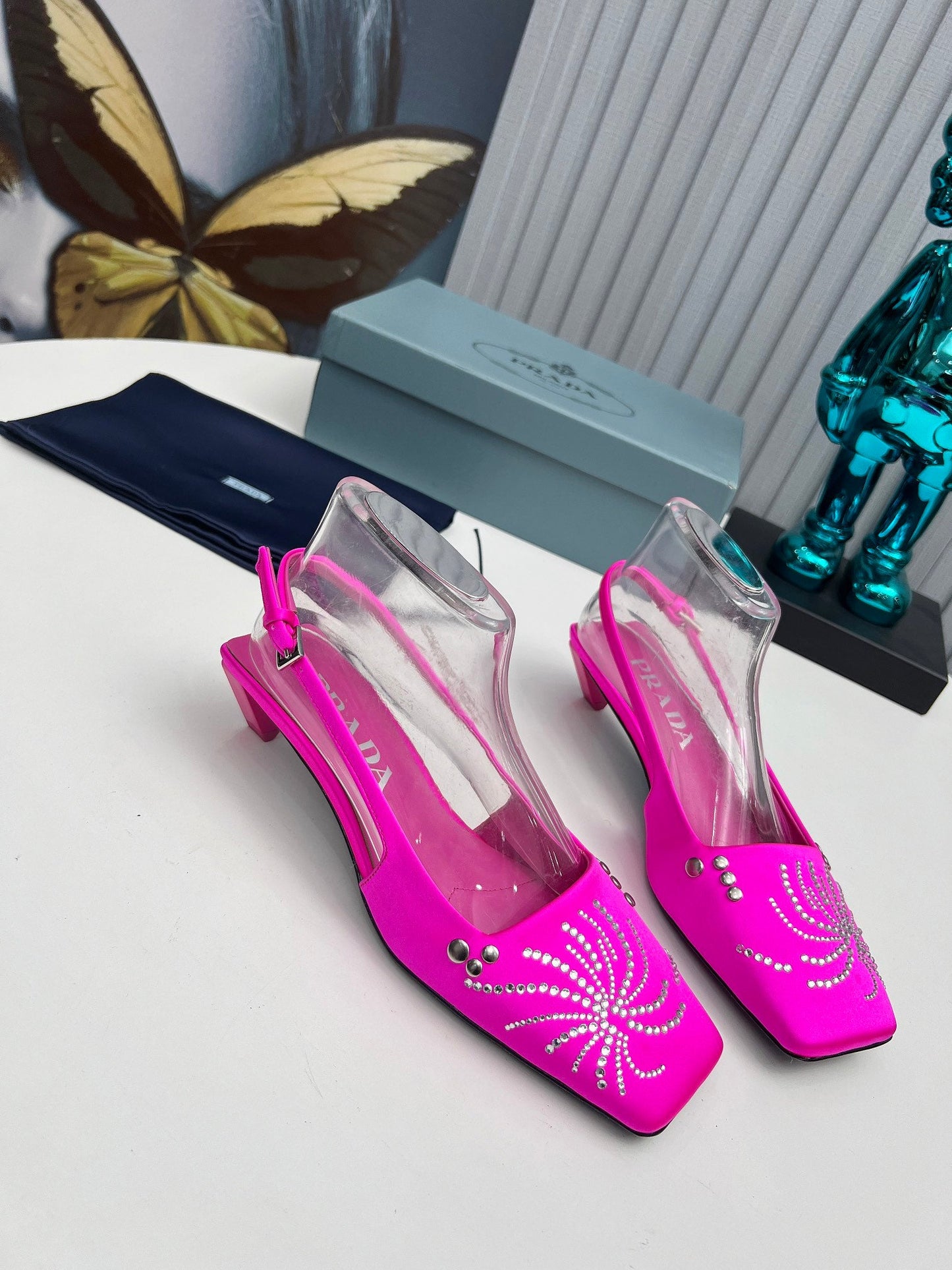 Prada 26SS Slingback 4cm Hot Pink Satin 680975