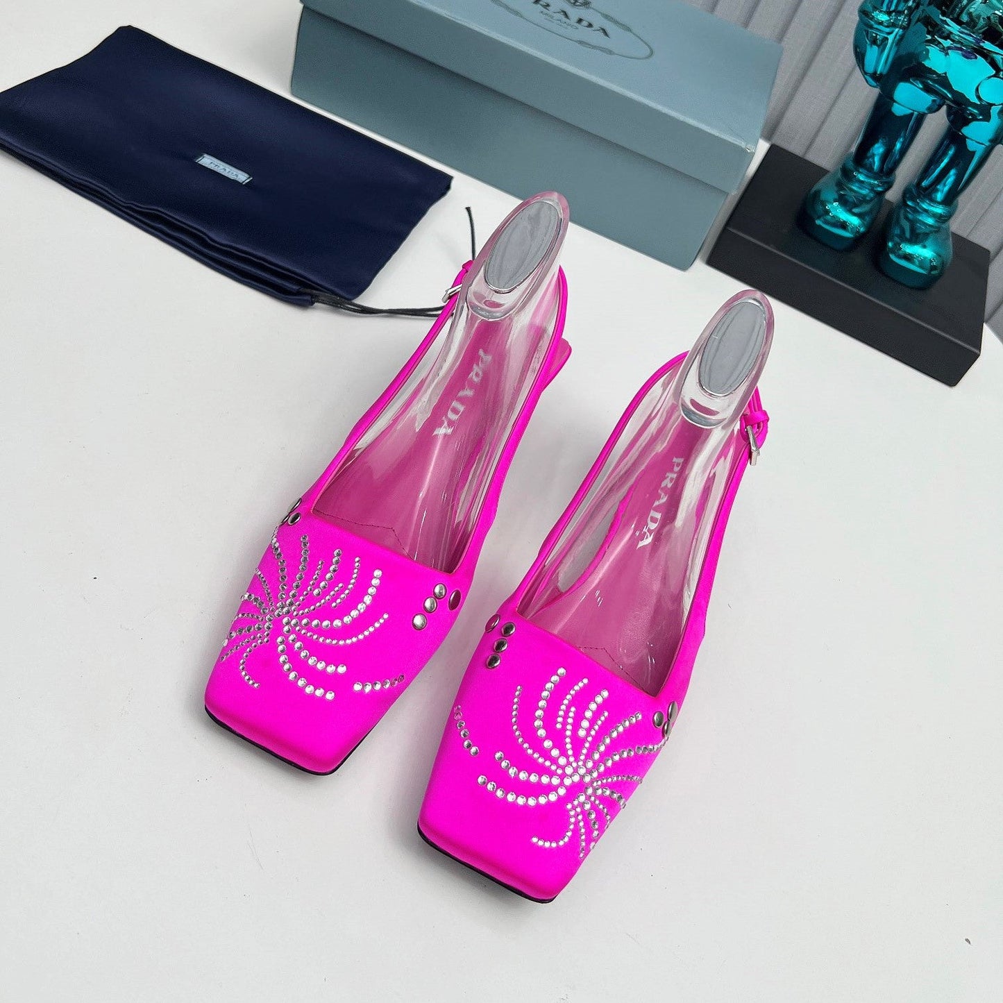 Prada 26SS Slingback 4cm Hot Pink Satin 680975