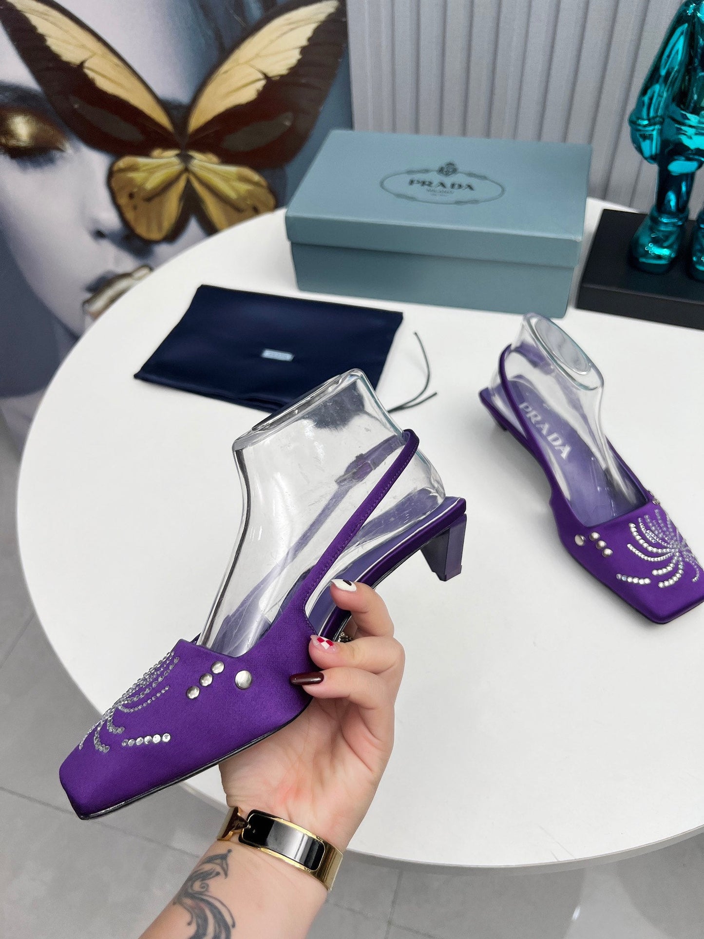 Prada 26SS Slingback 4cm Purple Satin 680976