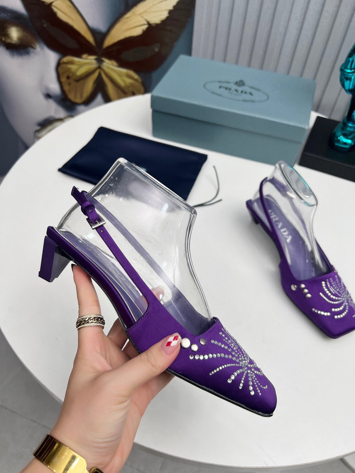 Prada 26SS Slingback 4cm Purple Satin 680976