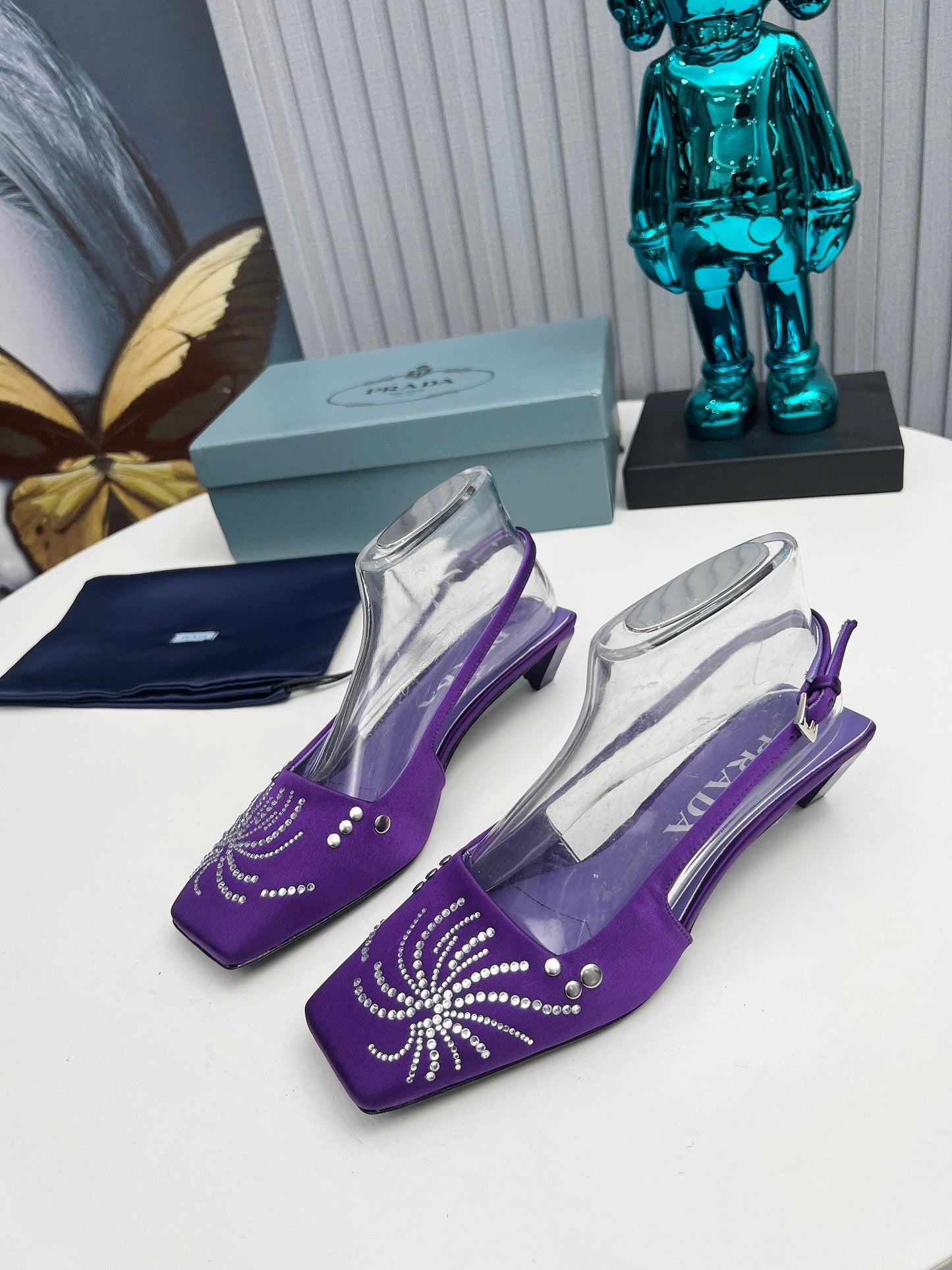 Prada 26SS Slingback 4cm Purple Satin 680976
