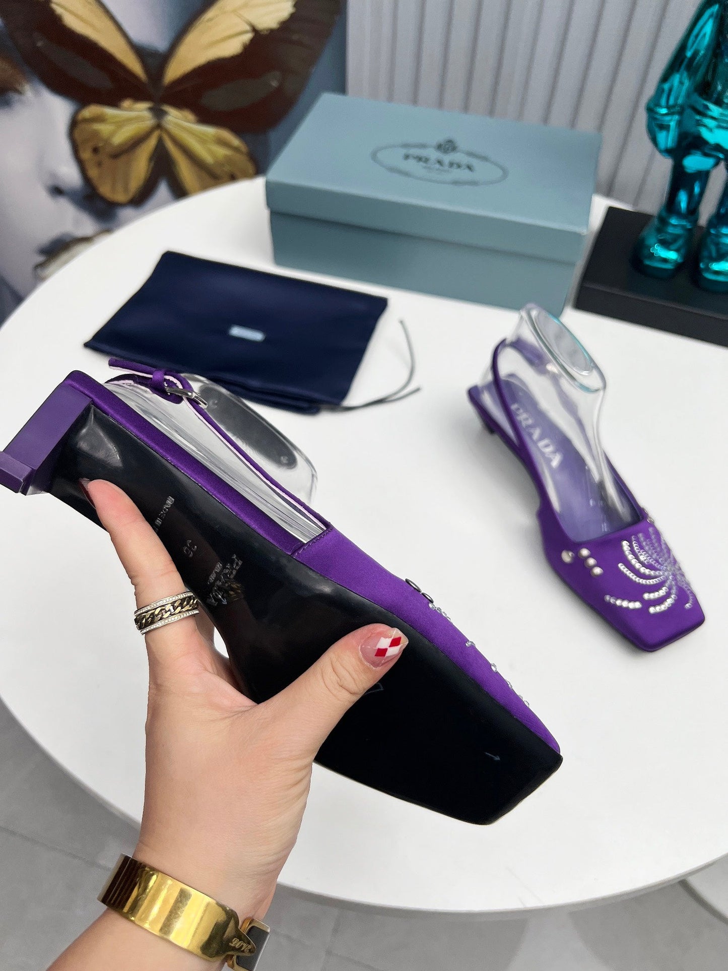Prada 26SS Slingback 4cm Purple Satin 680976