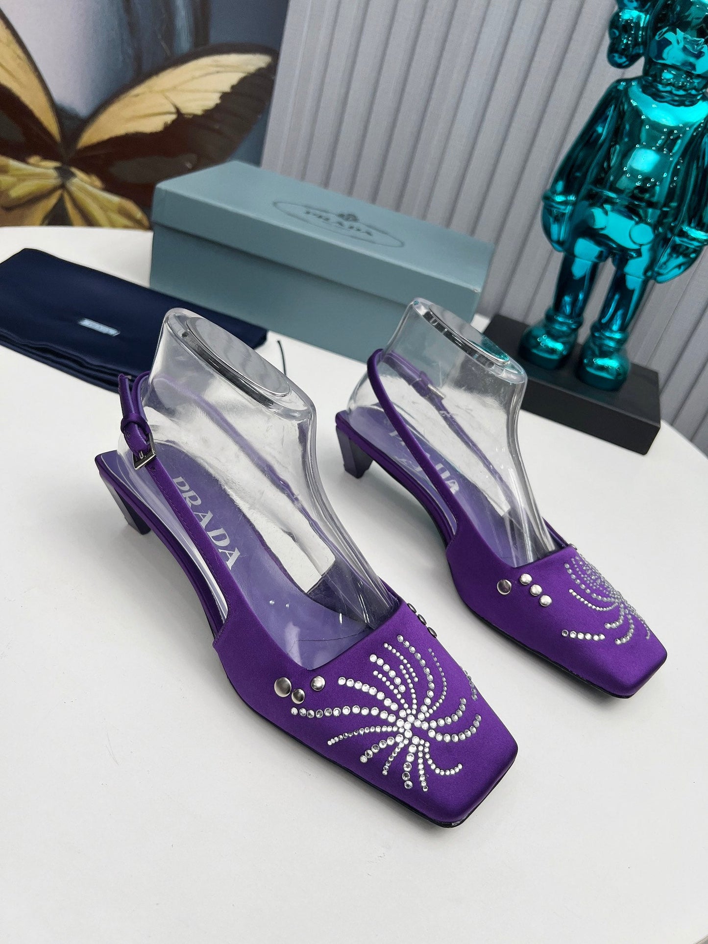 Prada 26SS Slingback 4cm Purple Satin 680976
