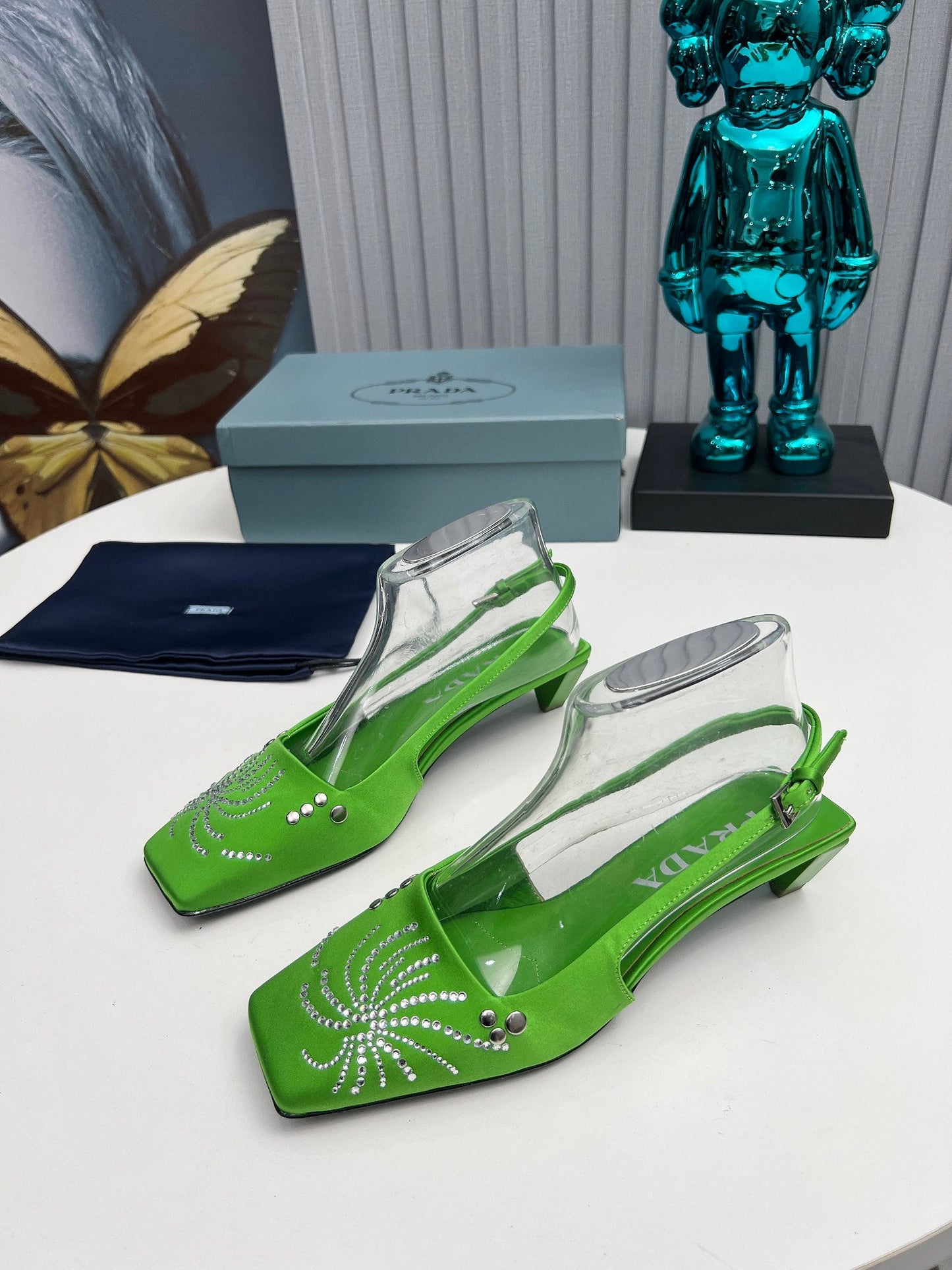 Prada 26SS Slingback 4cm Green Satin 680977