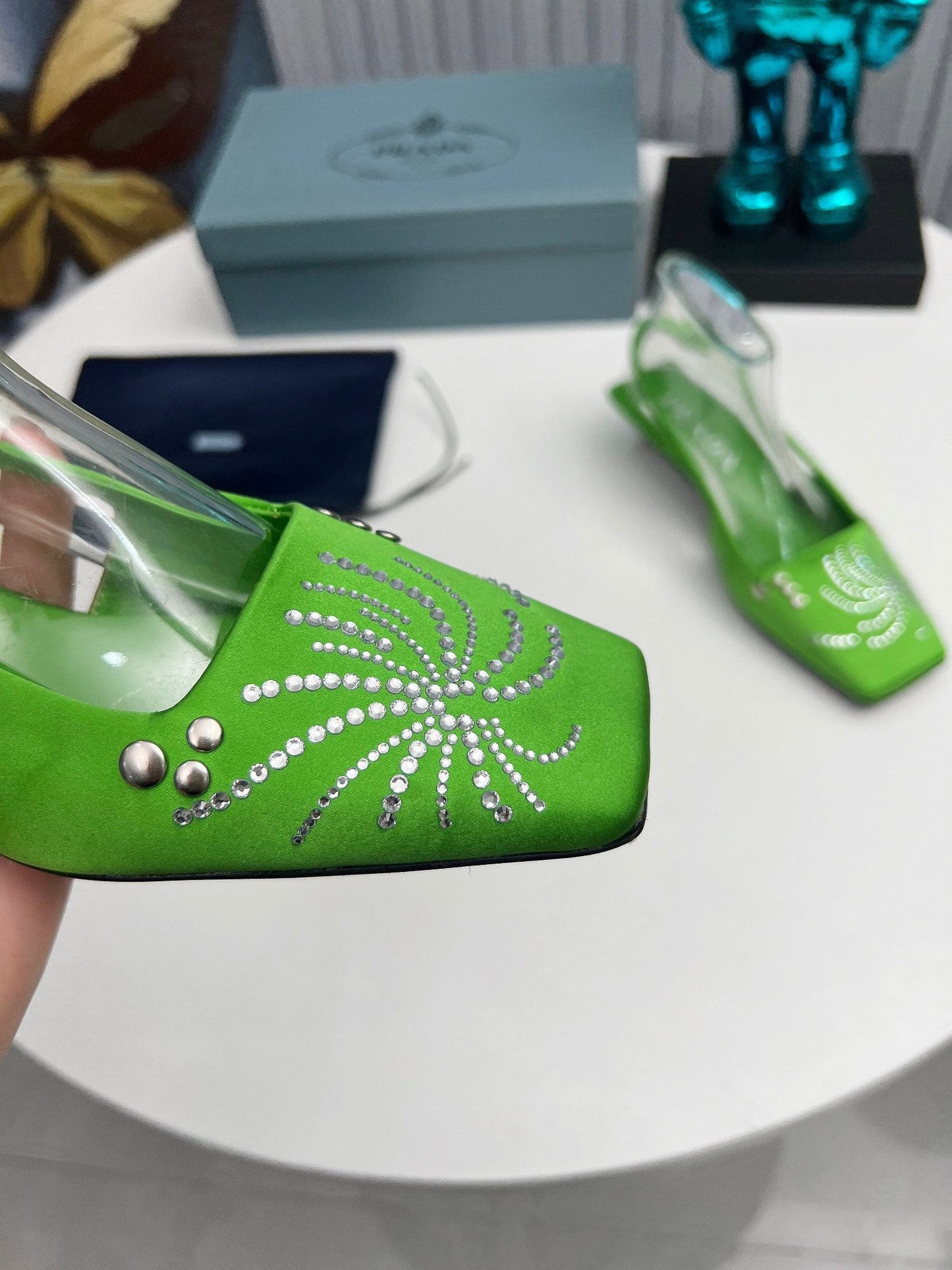 Prada 26SS Slingback 4cm Green Satin 680977