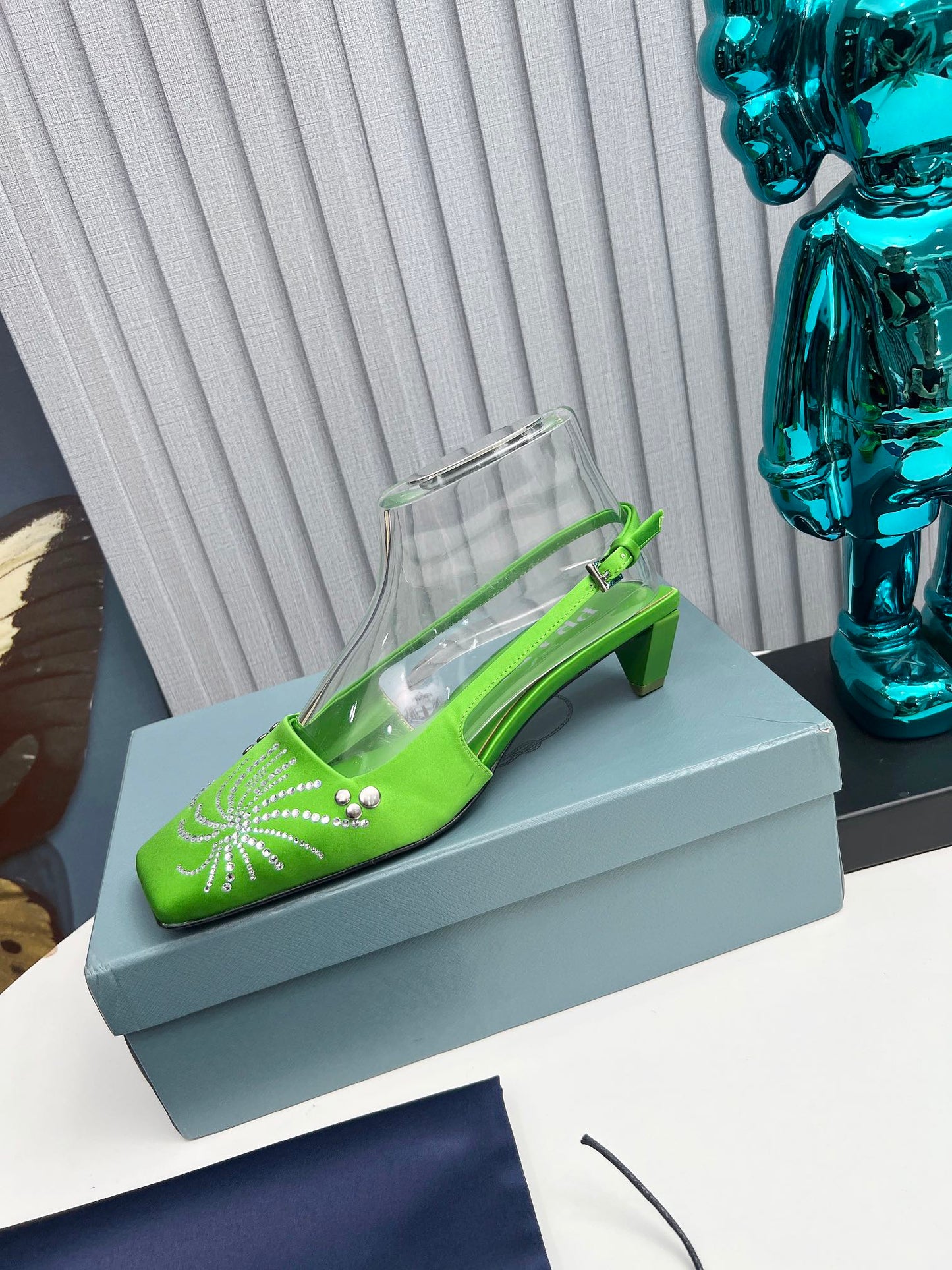 Prada 26SS Slingback 4cm Green Satin 680977