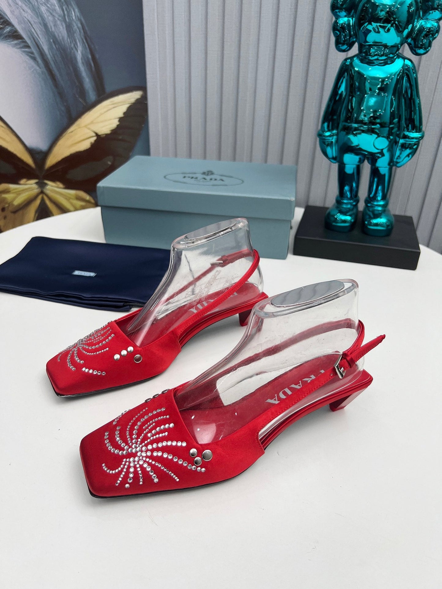 Prada 26SS Slingback 4cm Red Satin 680978