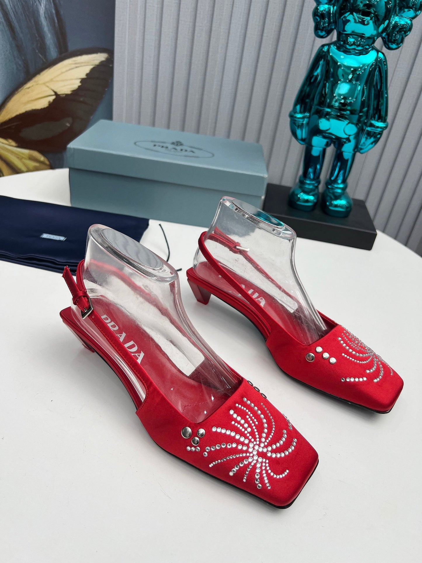 Prada 26SS Slingback 4cm Red Satin 680978