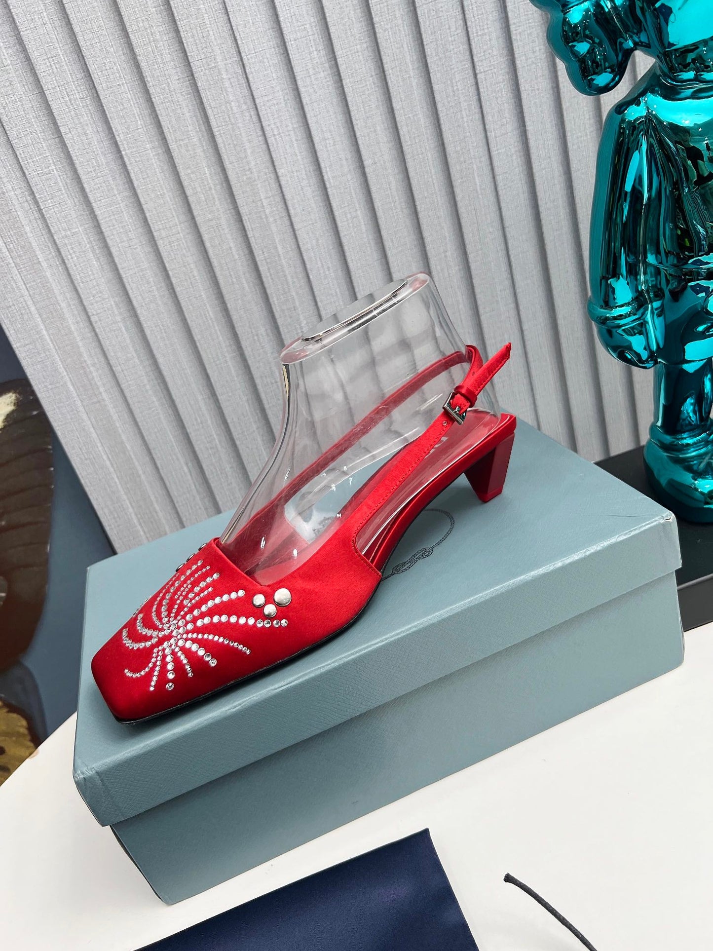 Prada 26SS Slingback 4cm Red Satin 680978