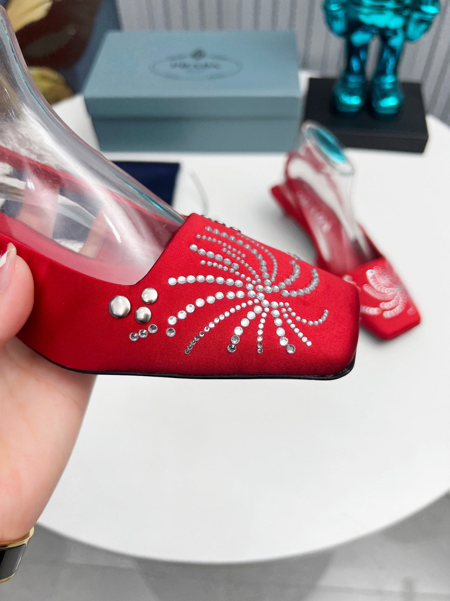 Prada 26SS Slingback 4cm Red Satin 680978
