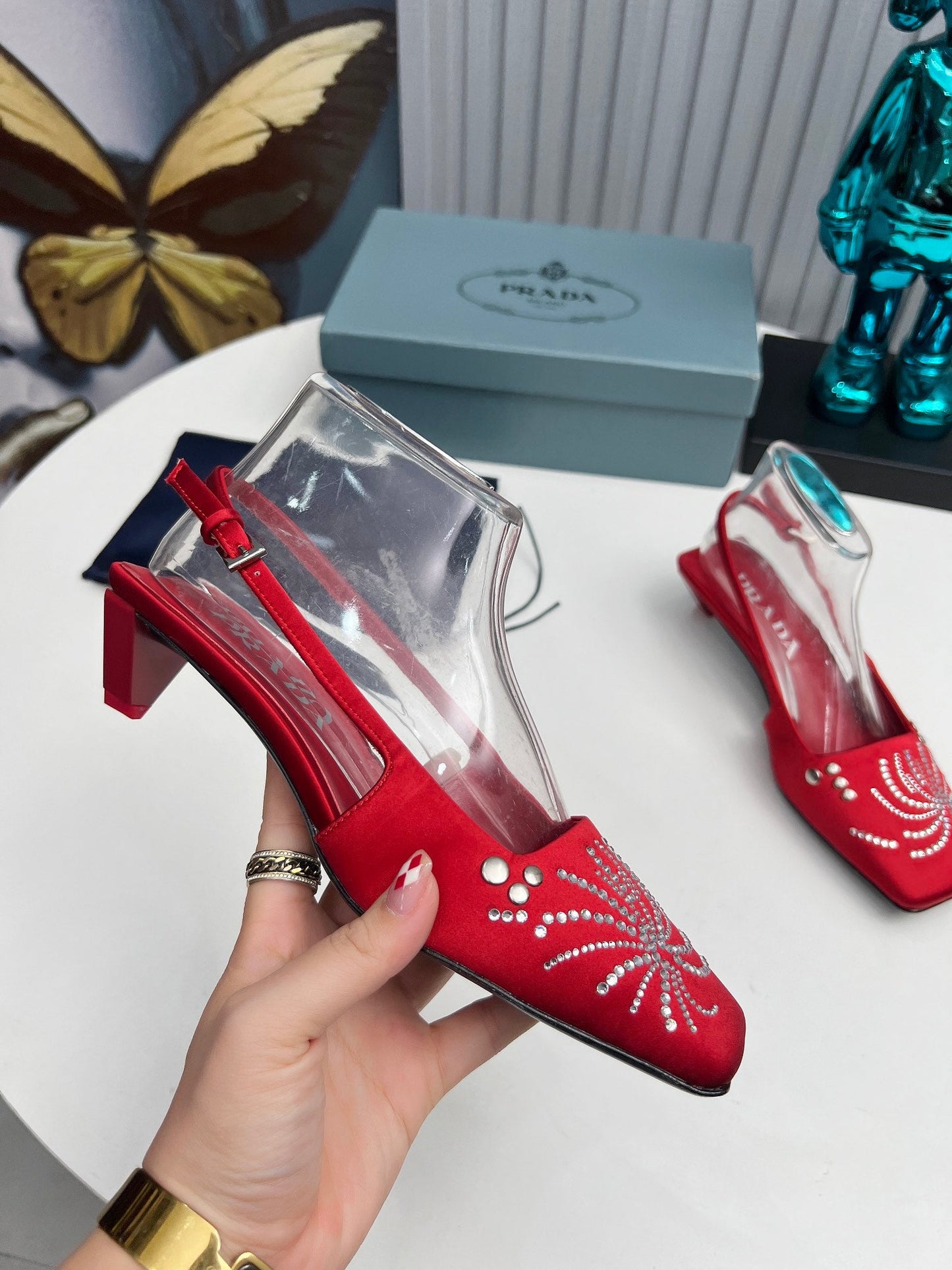 Prada 26SS Slingback 4cm Red Satin 680978