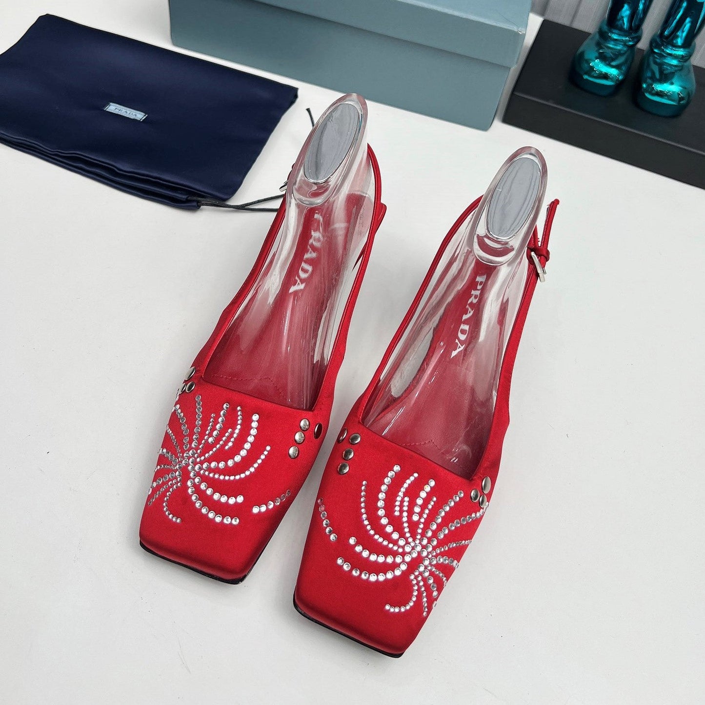 Prada 26SS Slingback 4cm Red Satin 680978