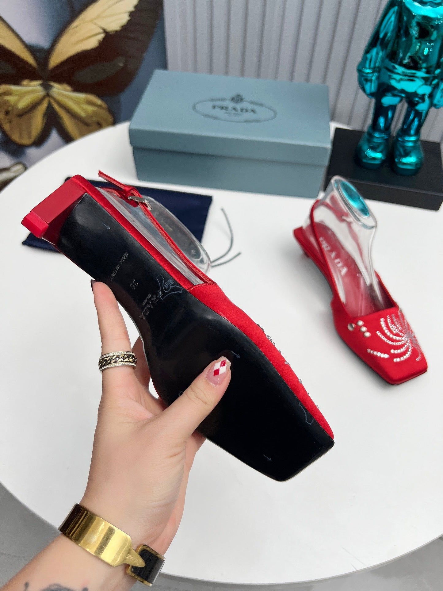 Prada 26SS Slingback 4cm Red Satin 680978