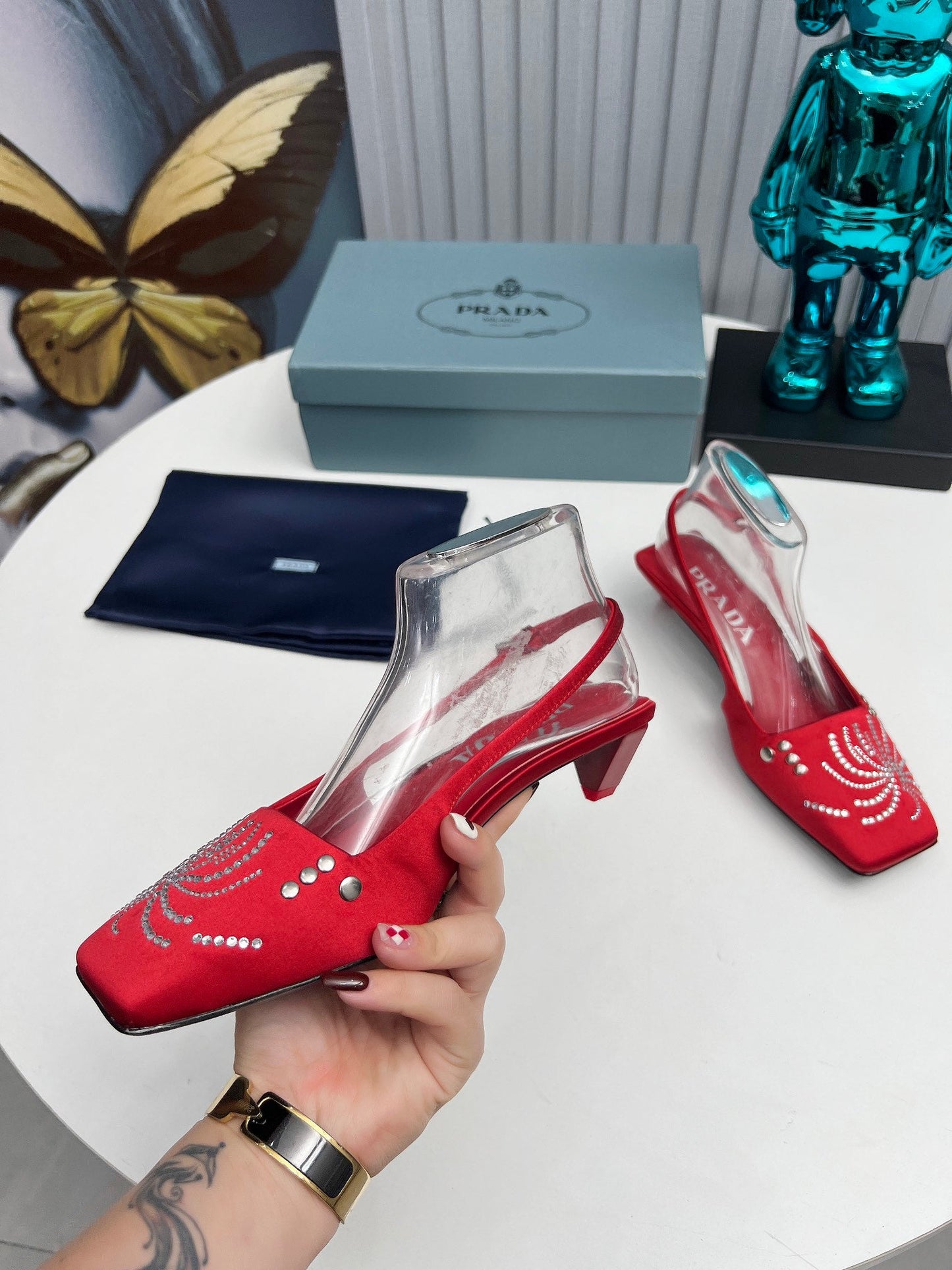 Prada 26SS Slingback 4cm Red Satin 680978