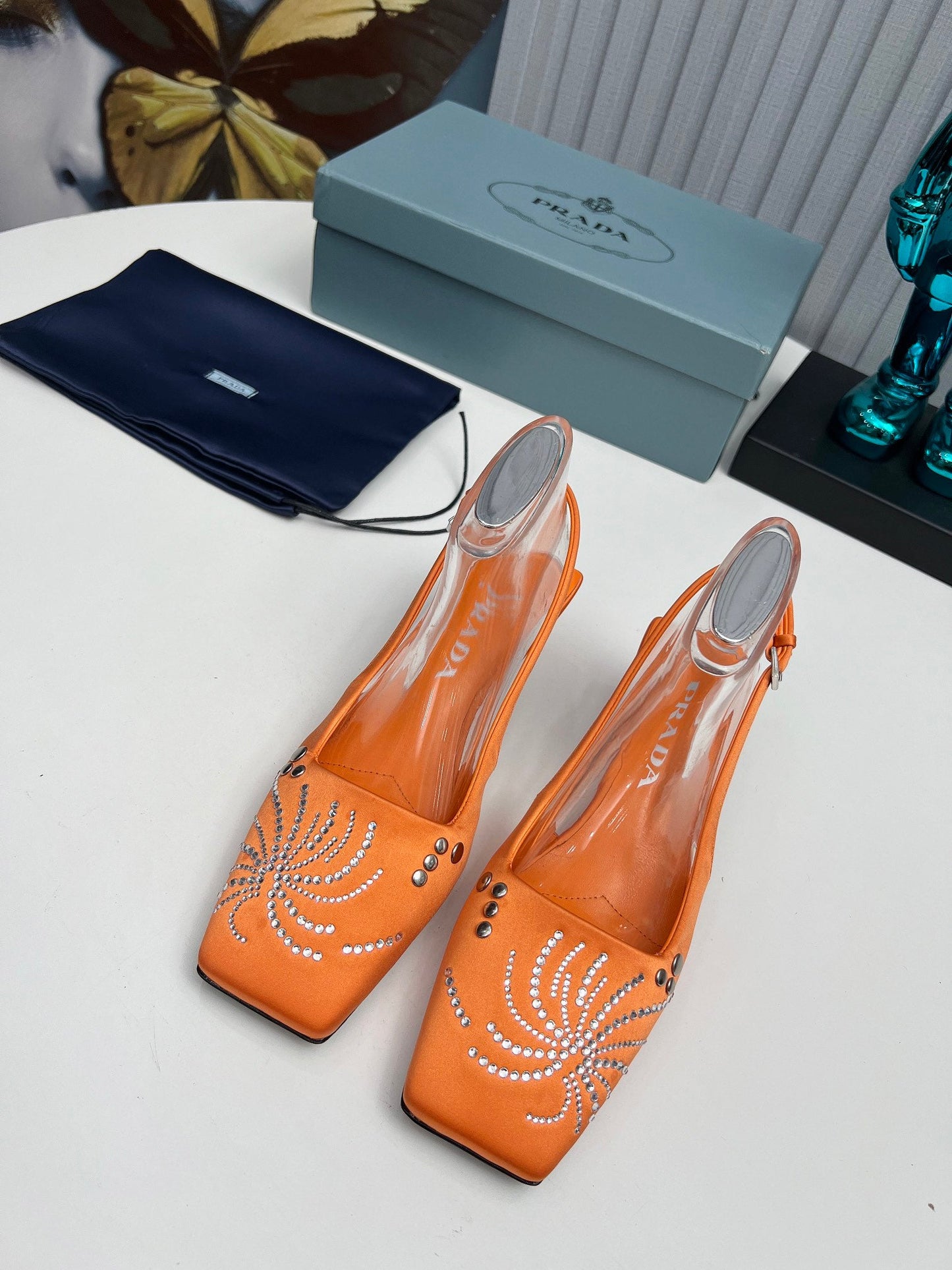 Prada 26SS Slingback 4cm Orange Satin 680979
