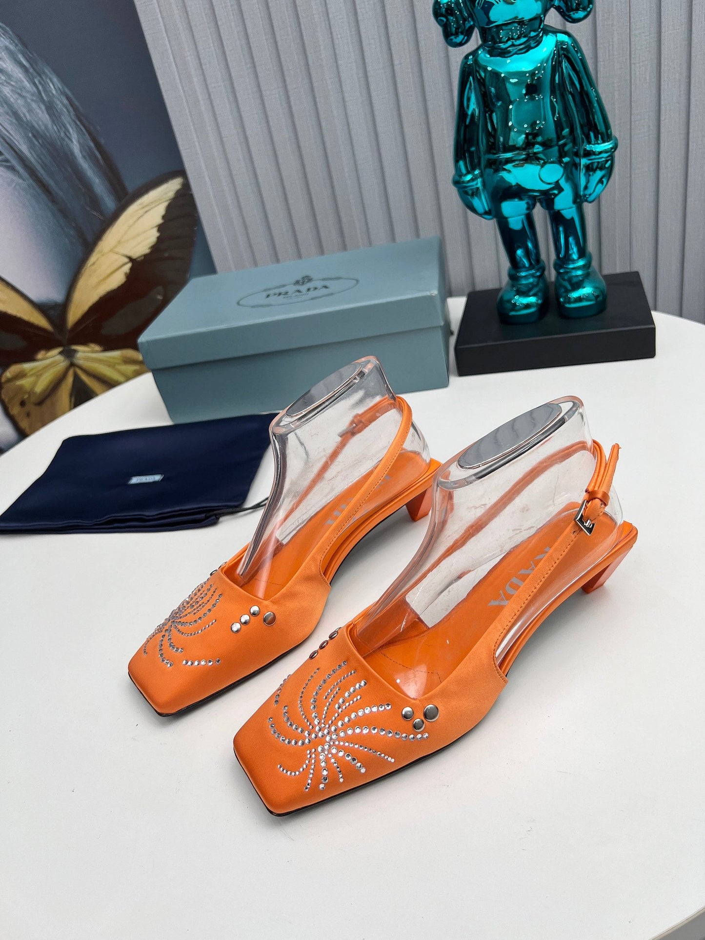 Prada 26SS Slingback 4cm Orange Satin 680979
