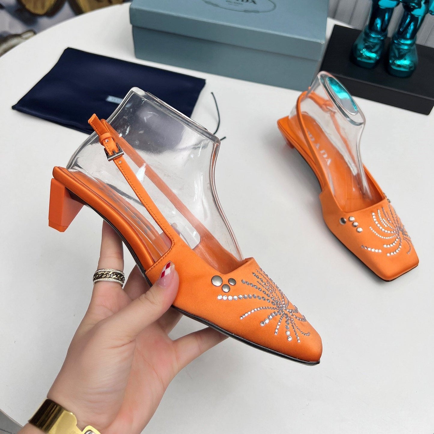 Prada 26SS Slingback 4cm Orange Satin 680979