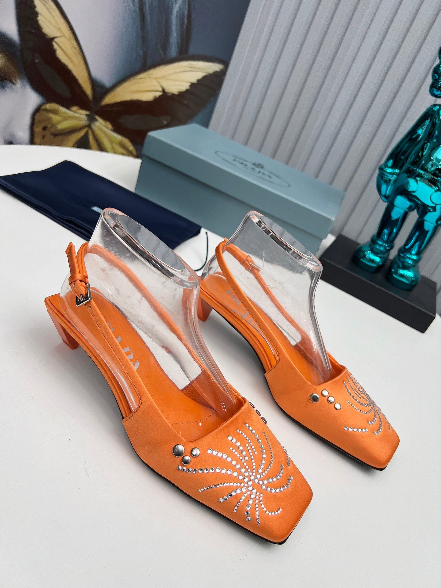 Prada 26SS Slingback 4cm Orange Satin 680979