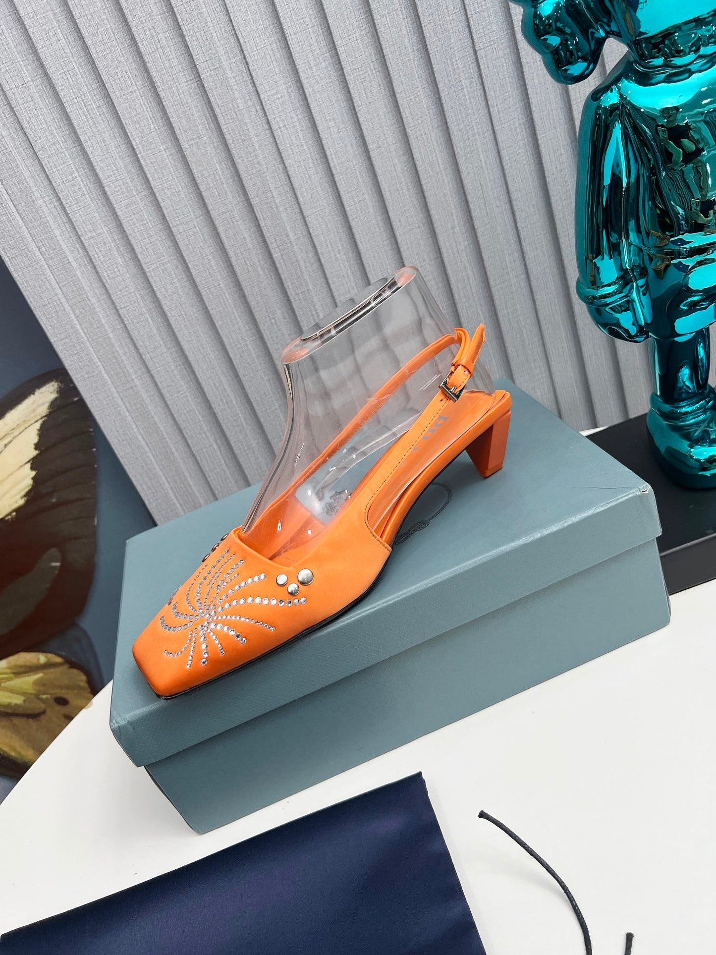 Prada 26SS Slingback 4cm Orange Satin 680979