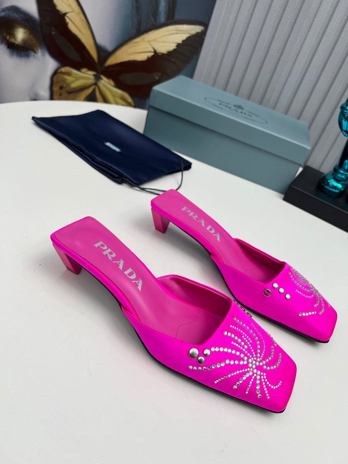 Prada 26SS Sandal 4cm Hot Pink Satin 680966