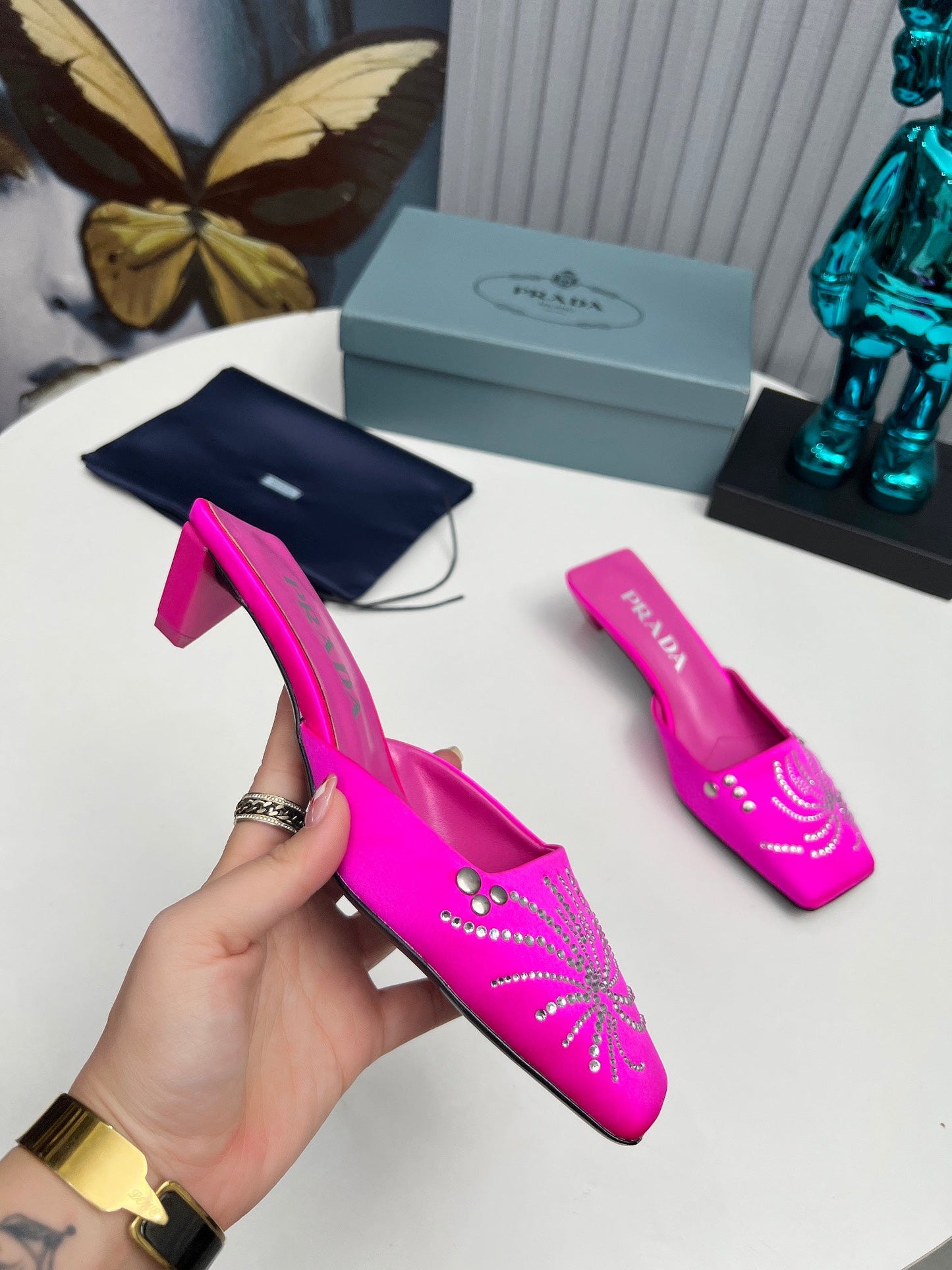 Prada 26SS Sandal 4cm Hot Pink Satin 680966
