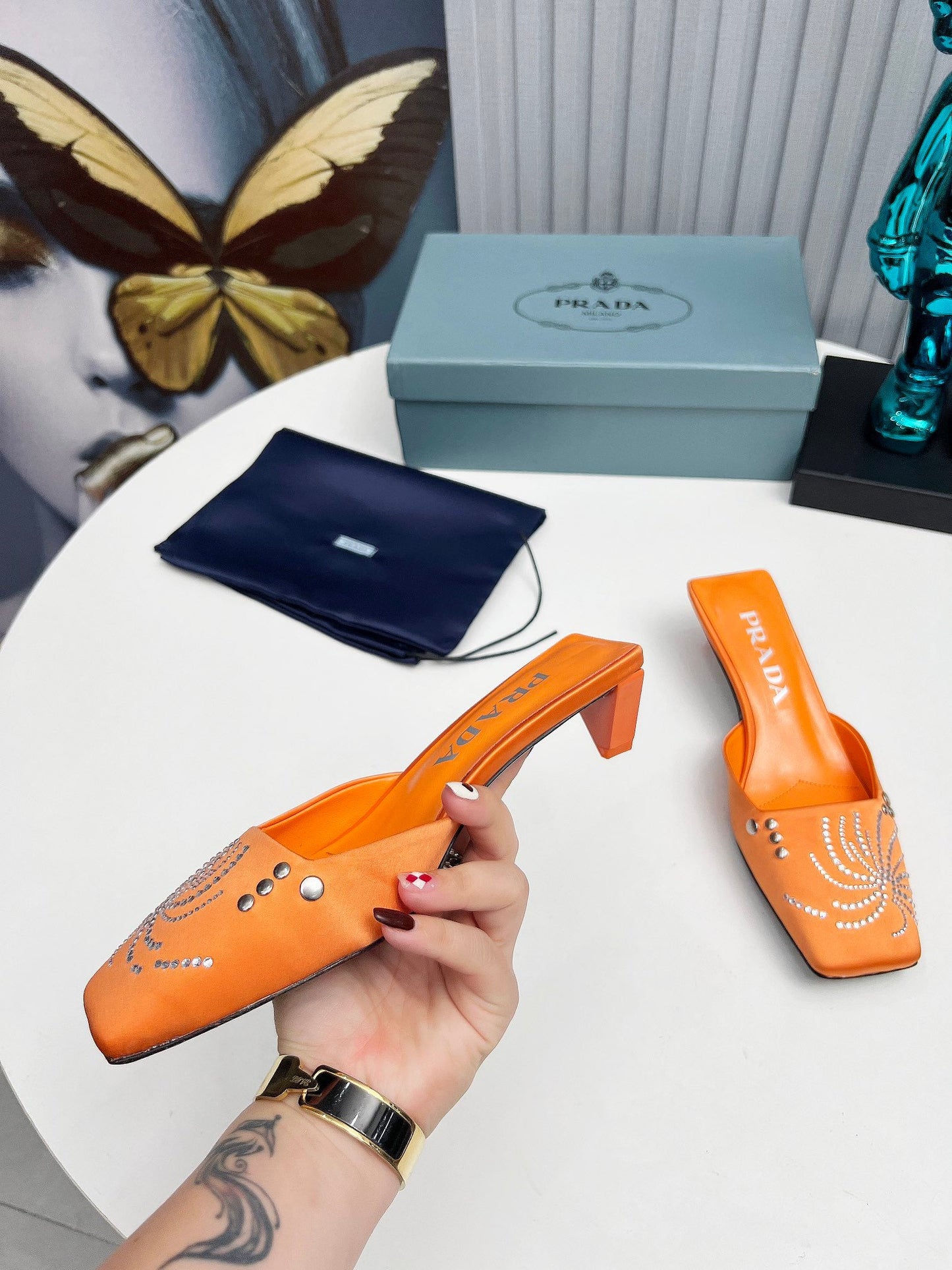 Prada 26SS Sandal 4cm Orange Satin 680967