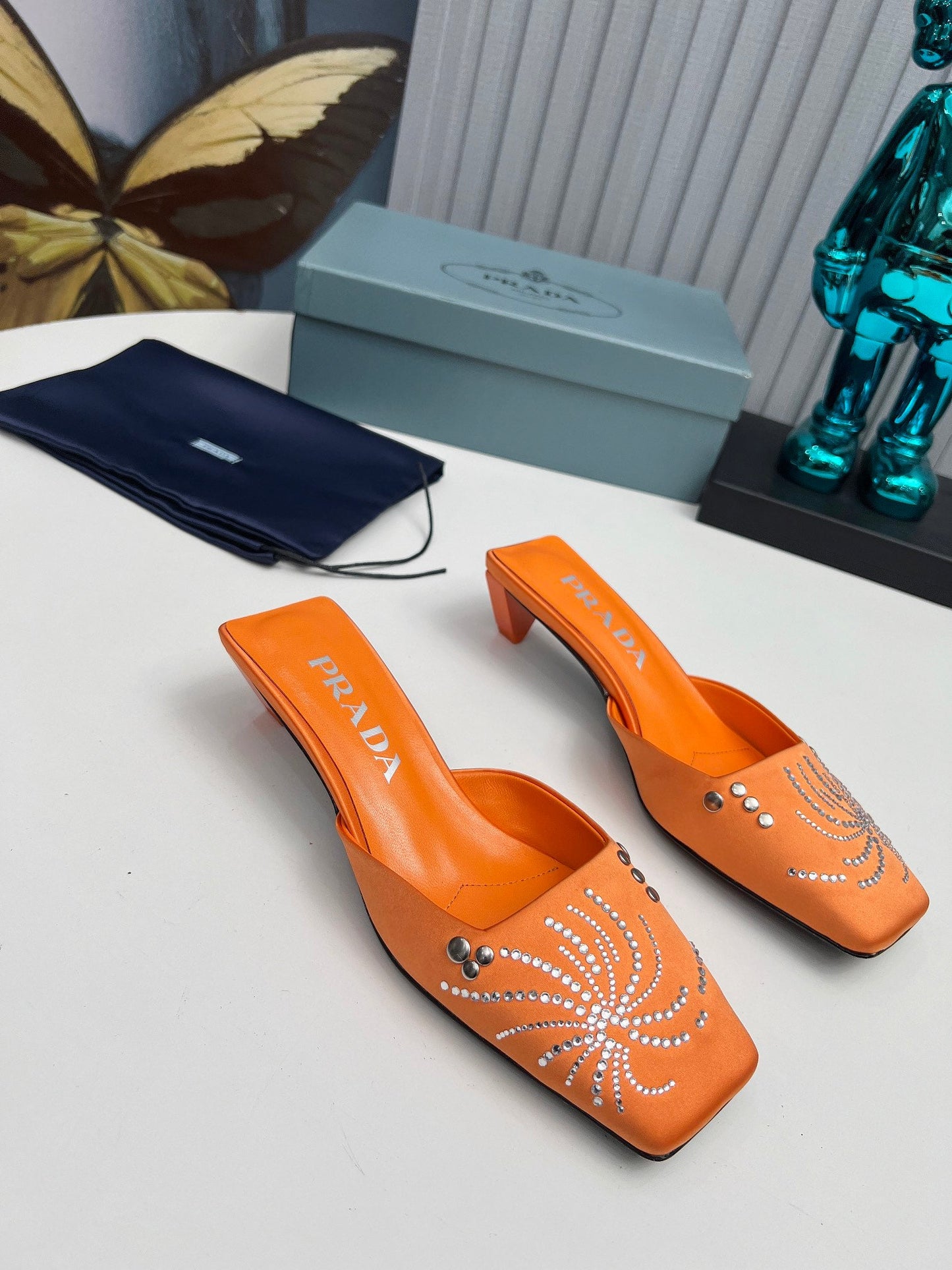 Prada 26SS Sandal 4cm Orange Satin 680967