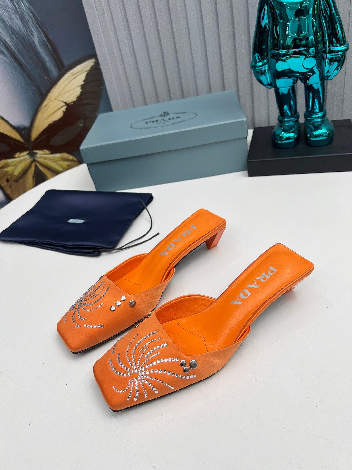 Prada 26SS Sandal 4cm Orange Satin 680967