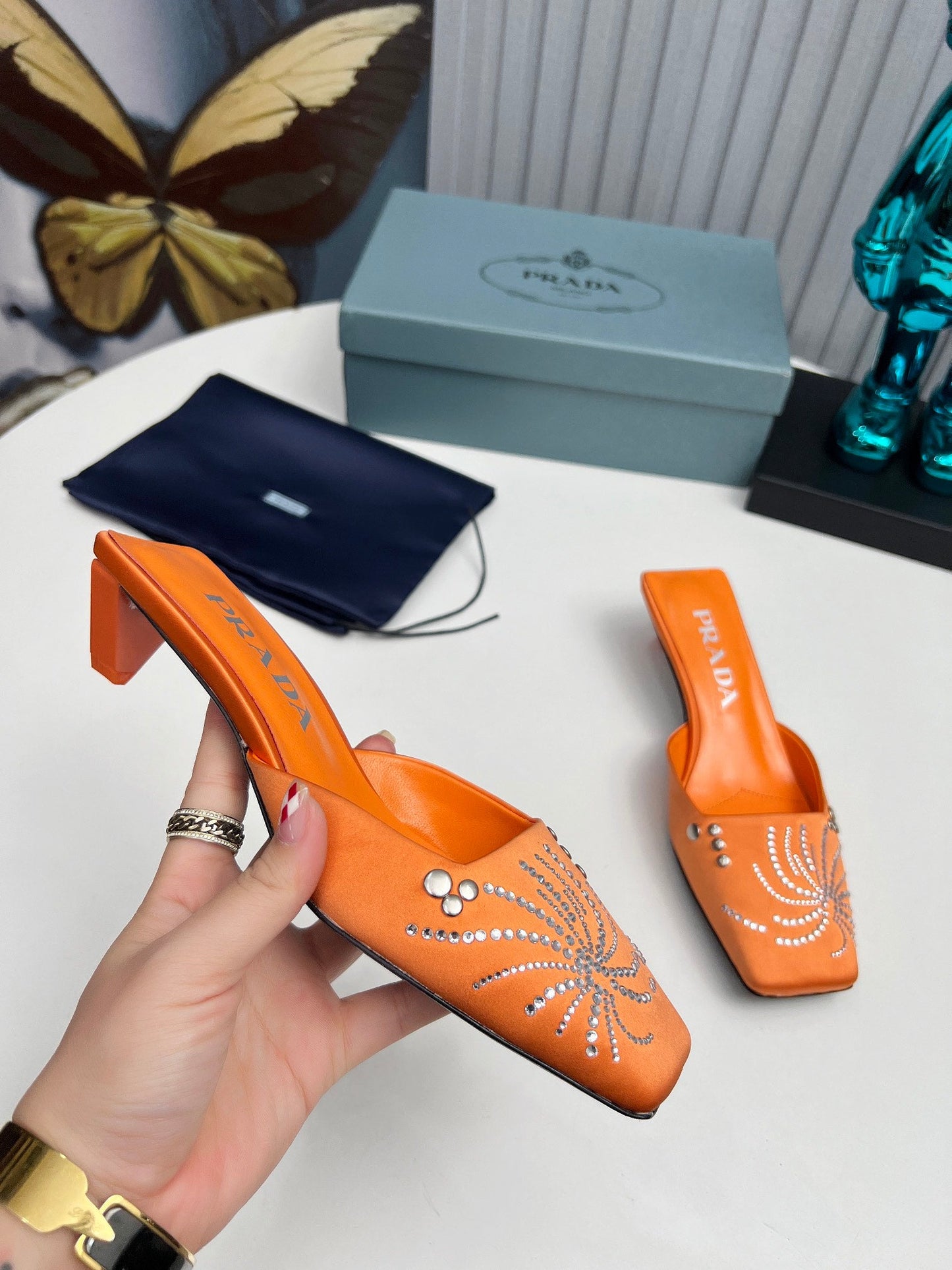 Prada 26SS Sandal 4cm Orange Satin 680967