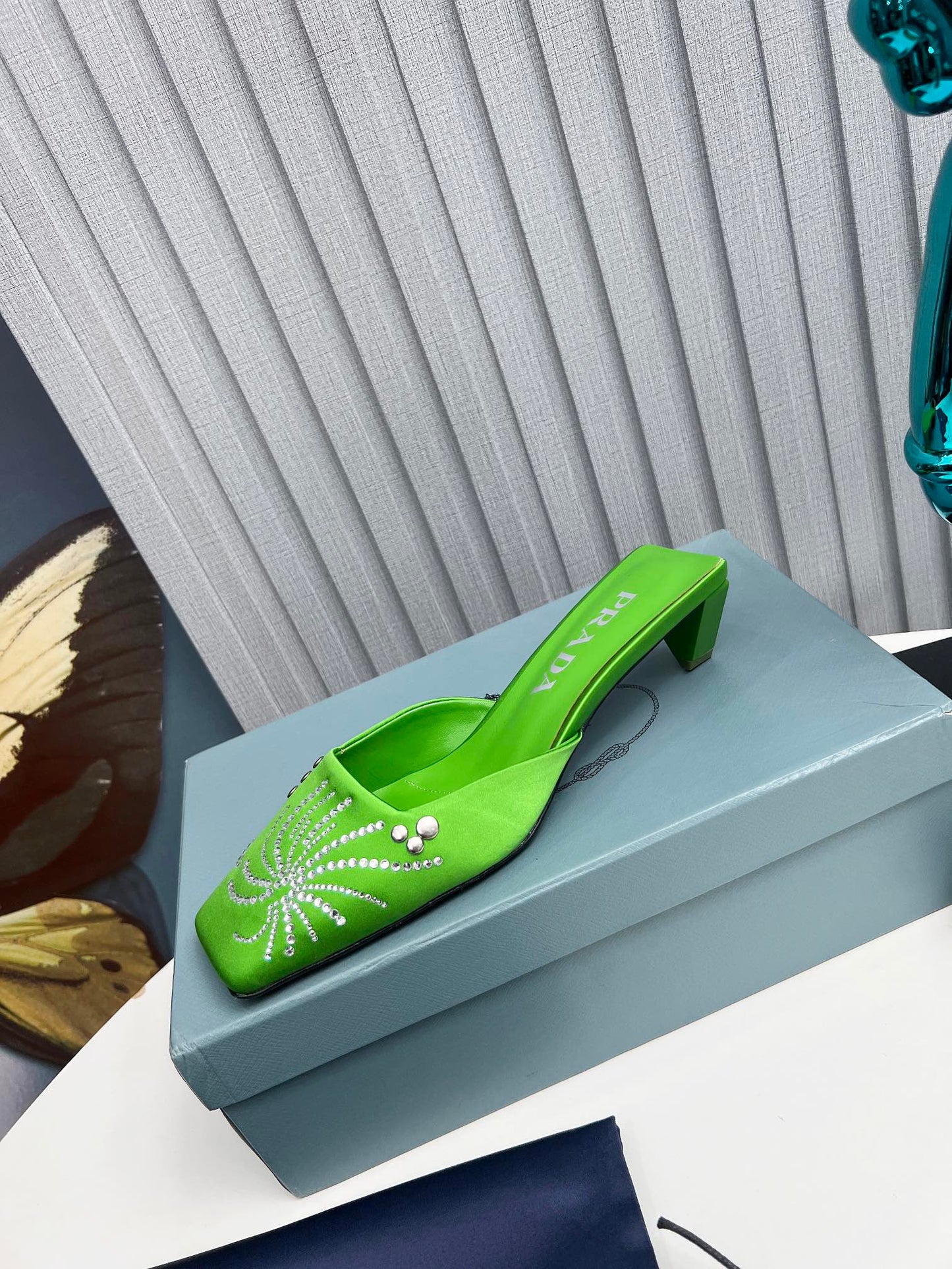 Prada 26SS Sandal 4cm Green Satin 680968
