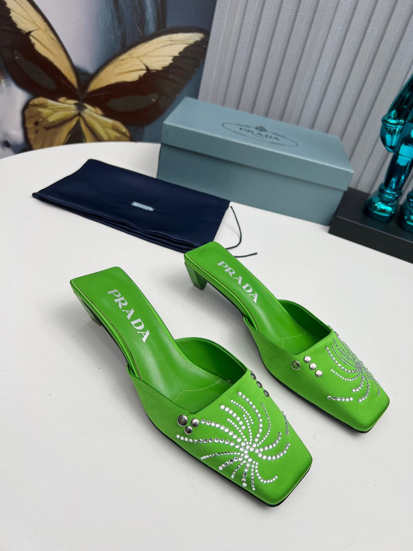 Prada 26SS Sandal 4cm Green Satin 680968