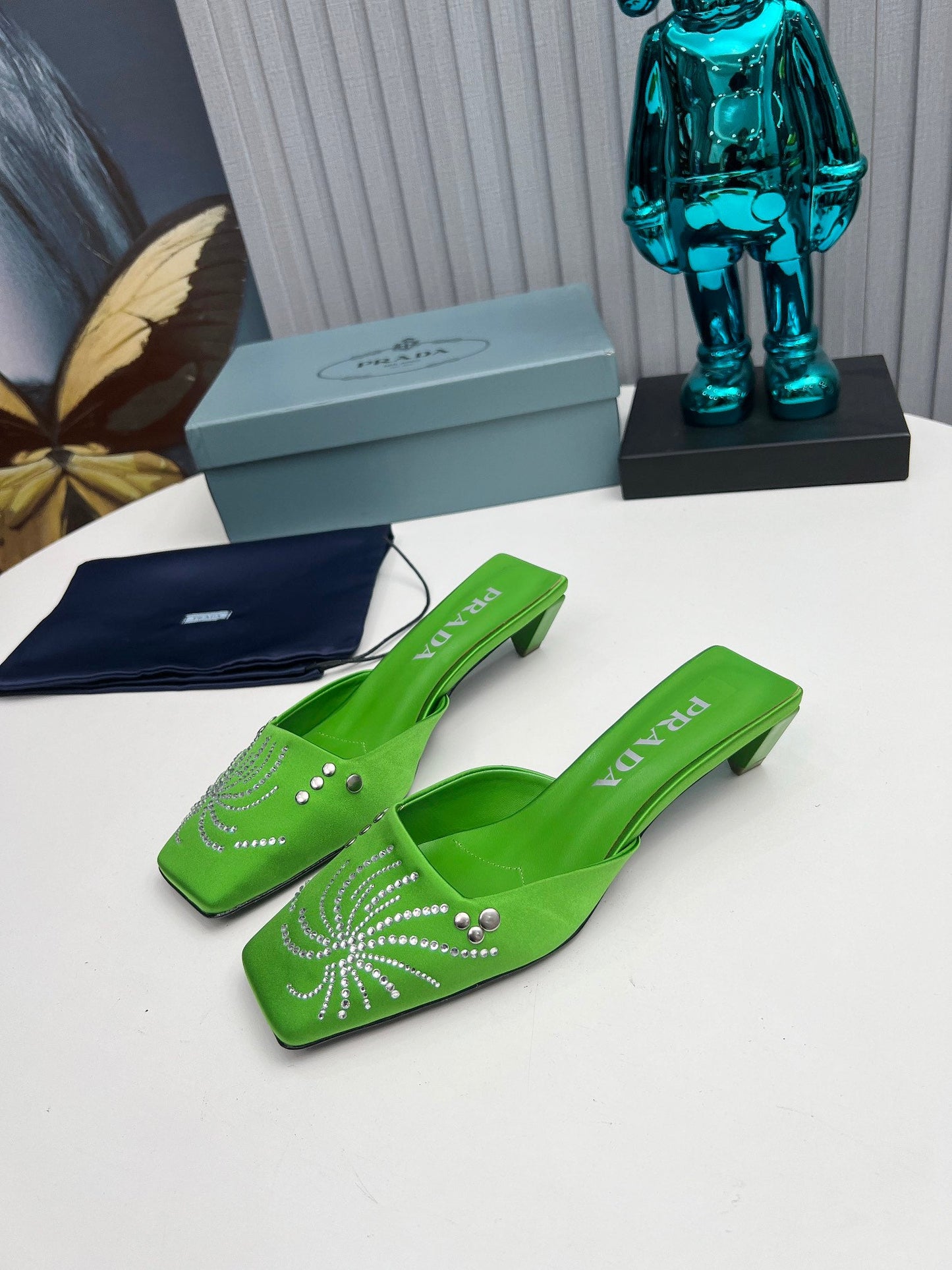 Prada 26SS Sandal 4cm Green Satin 680968