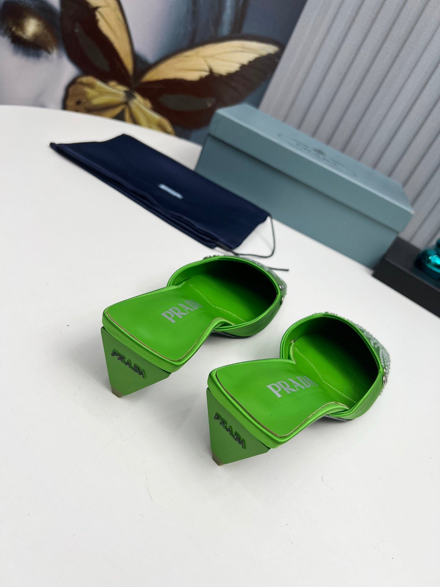 Prada 26SS Sandal 4cm Green Satin 680968