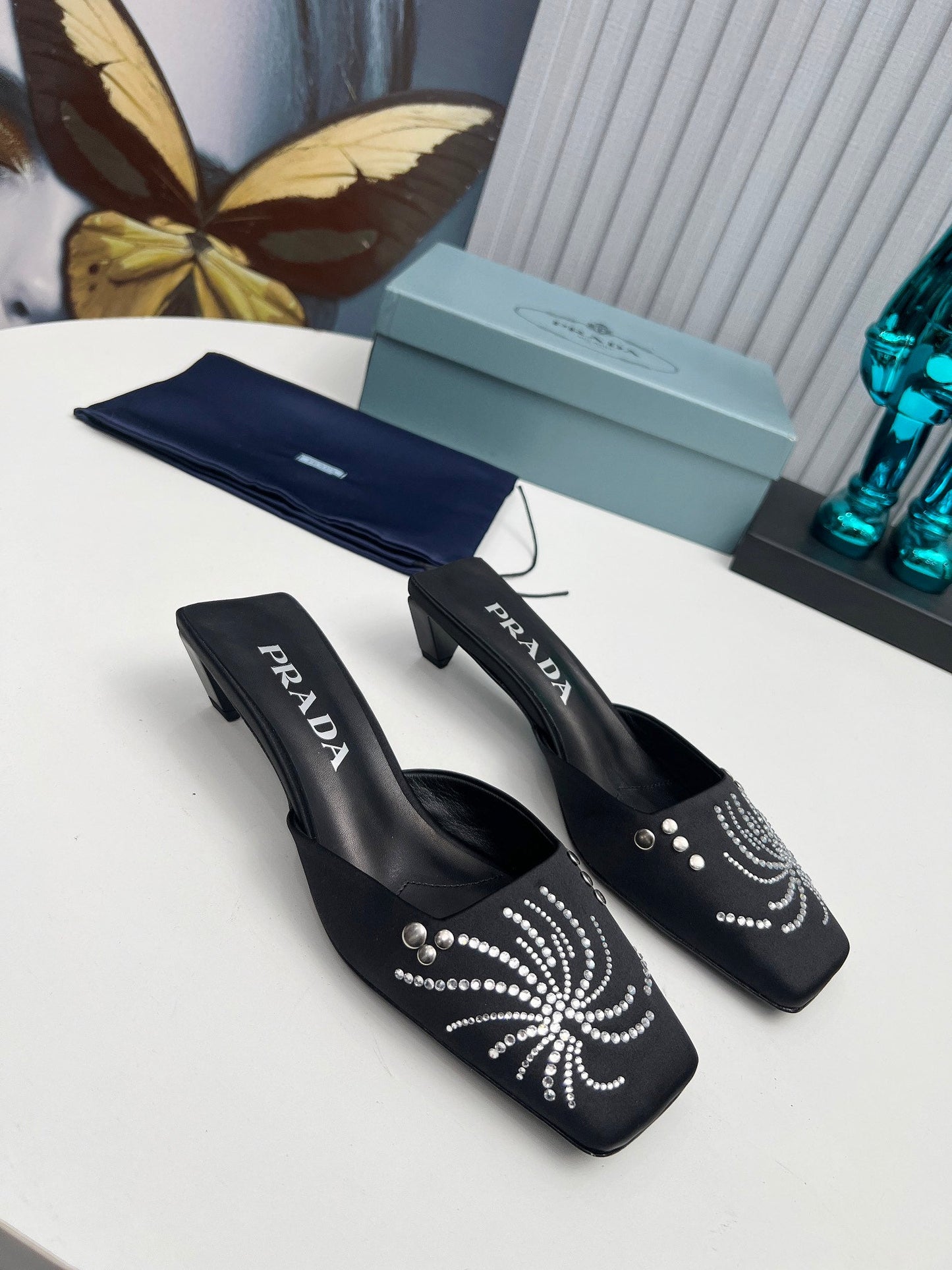 Prada 26SS Sandal 4cm Black Satin 680971