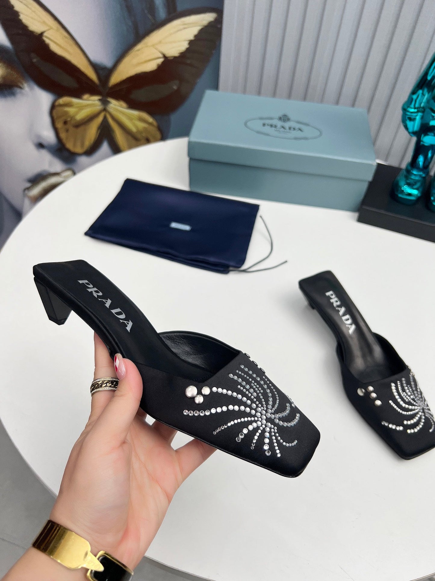 Prada 26SS Sandal 4cm Black Satin 680971