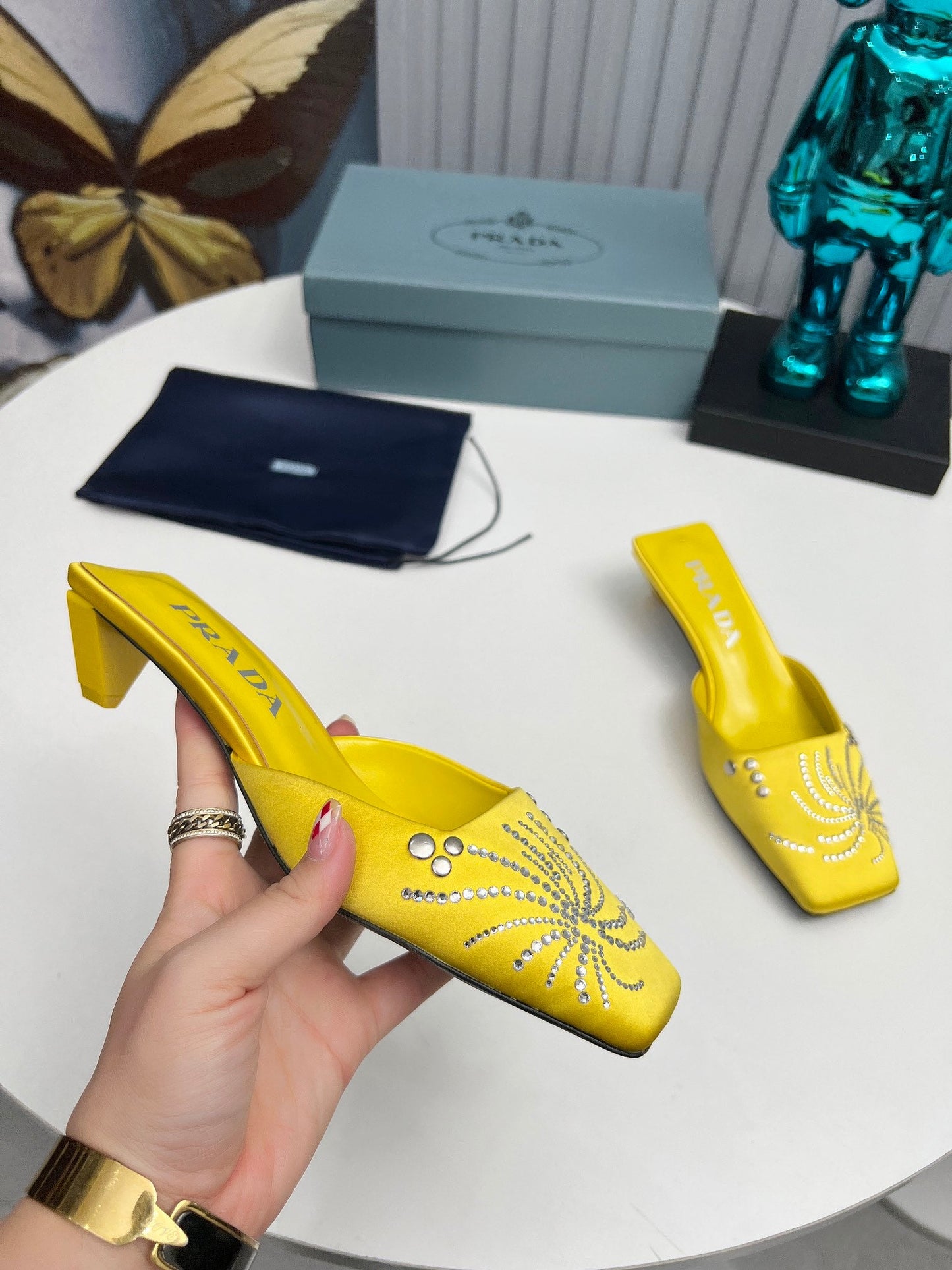Prada 26SS Sandal 4cm Yellow Satin 680972