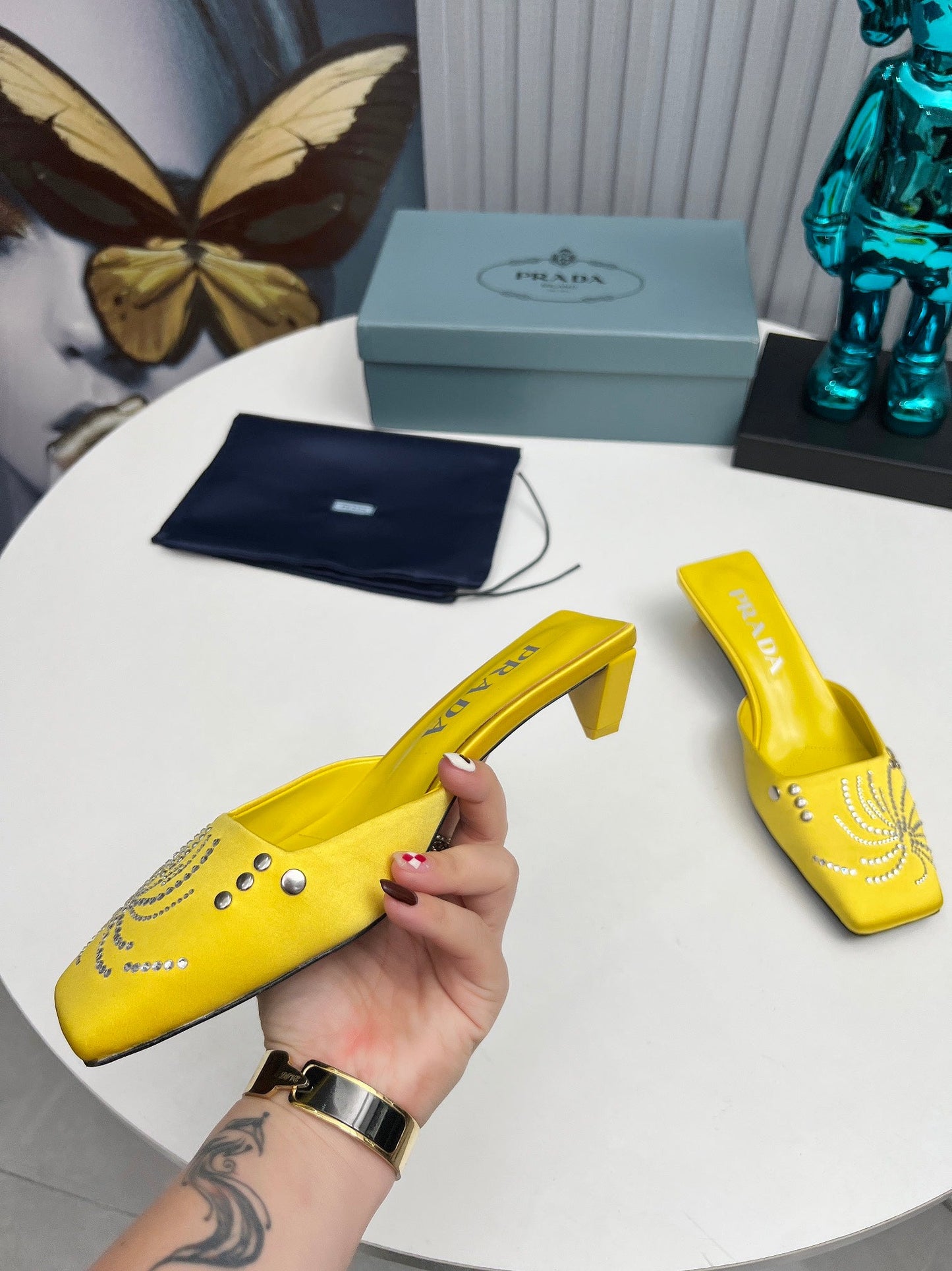 Prada 26SS Sandal 4cm Yellow Satin 680972